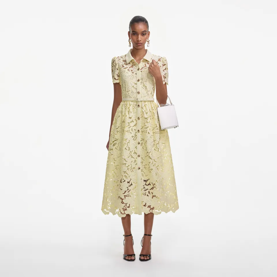Self Portrait Yellow Lace Collared Midikleid Gelb Spitze