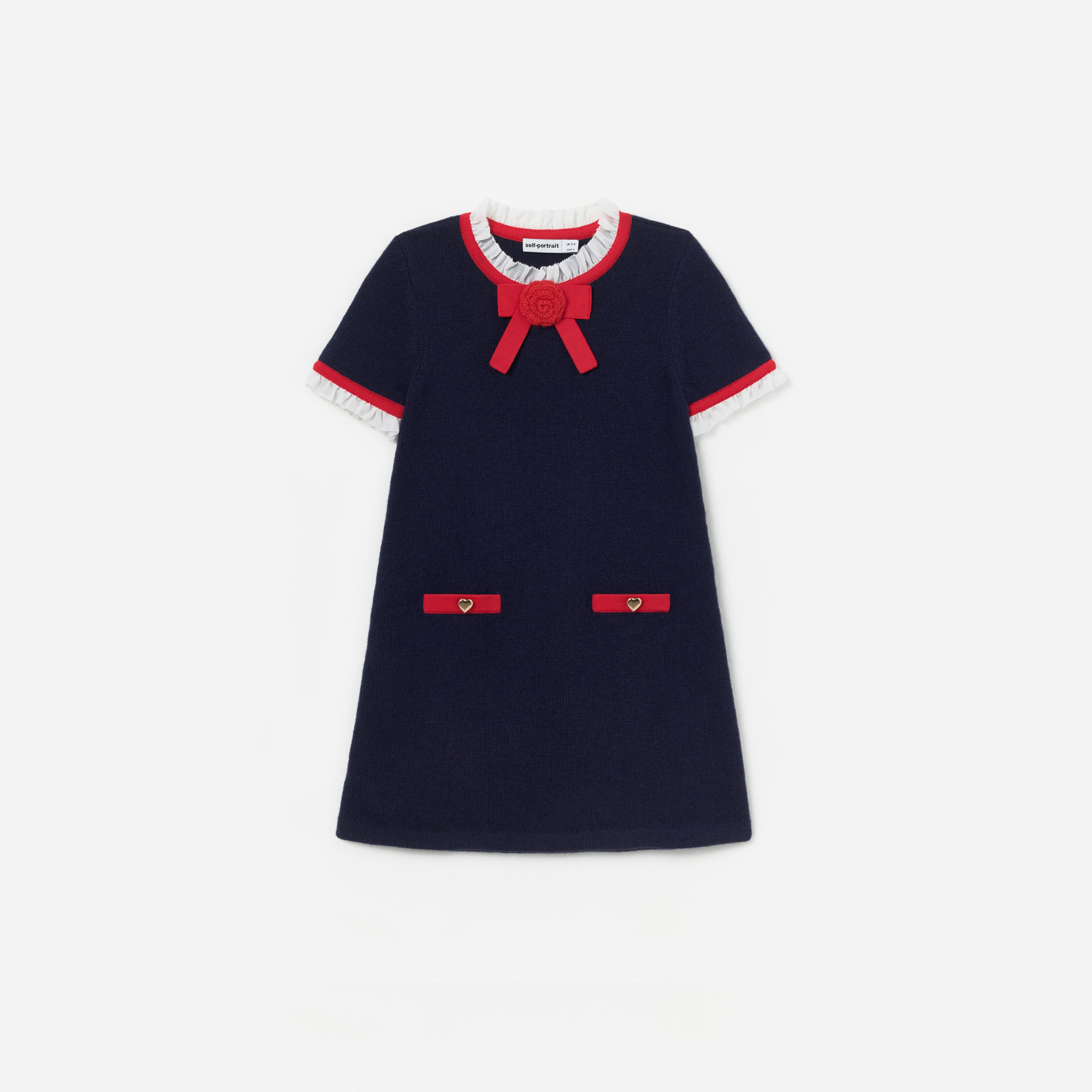 Self Portrait Navy Wool Frill Knit Dress Kinderkleid Navy