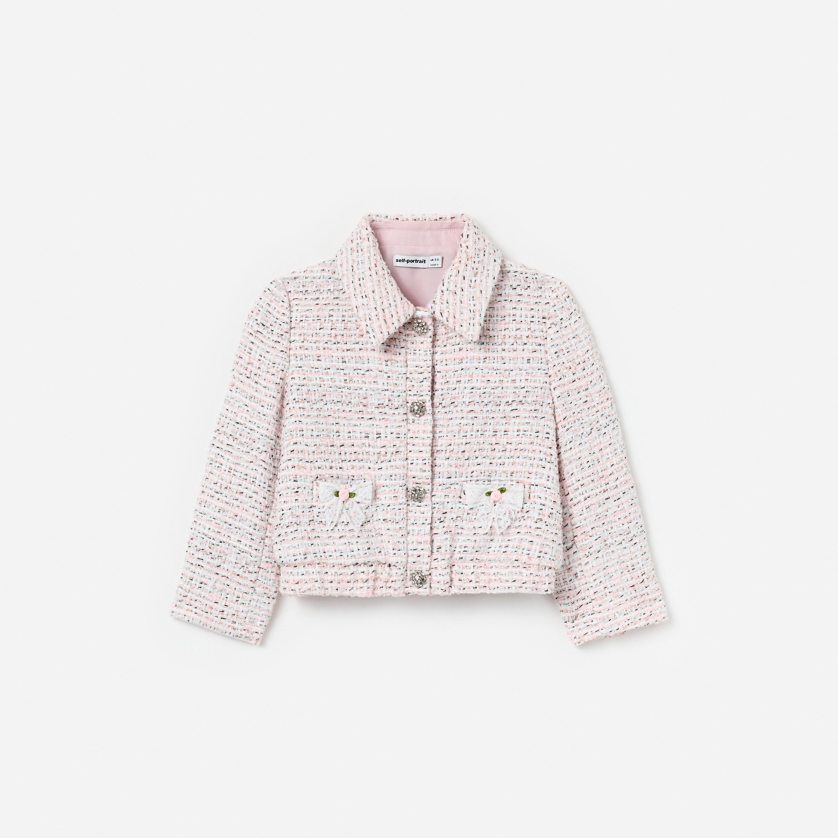 Self Portrait Outerwear Pink Boucle Lace Bow Jacket Kinderjacke Rosa 7/8