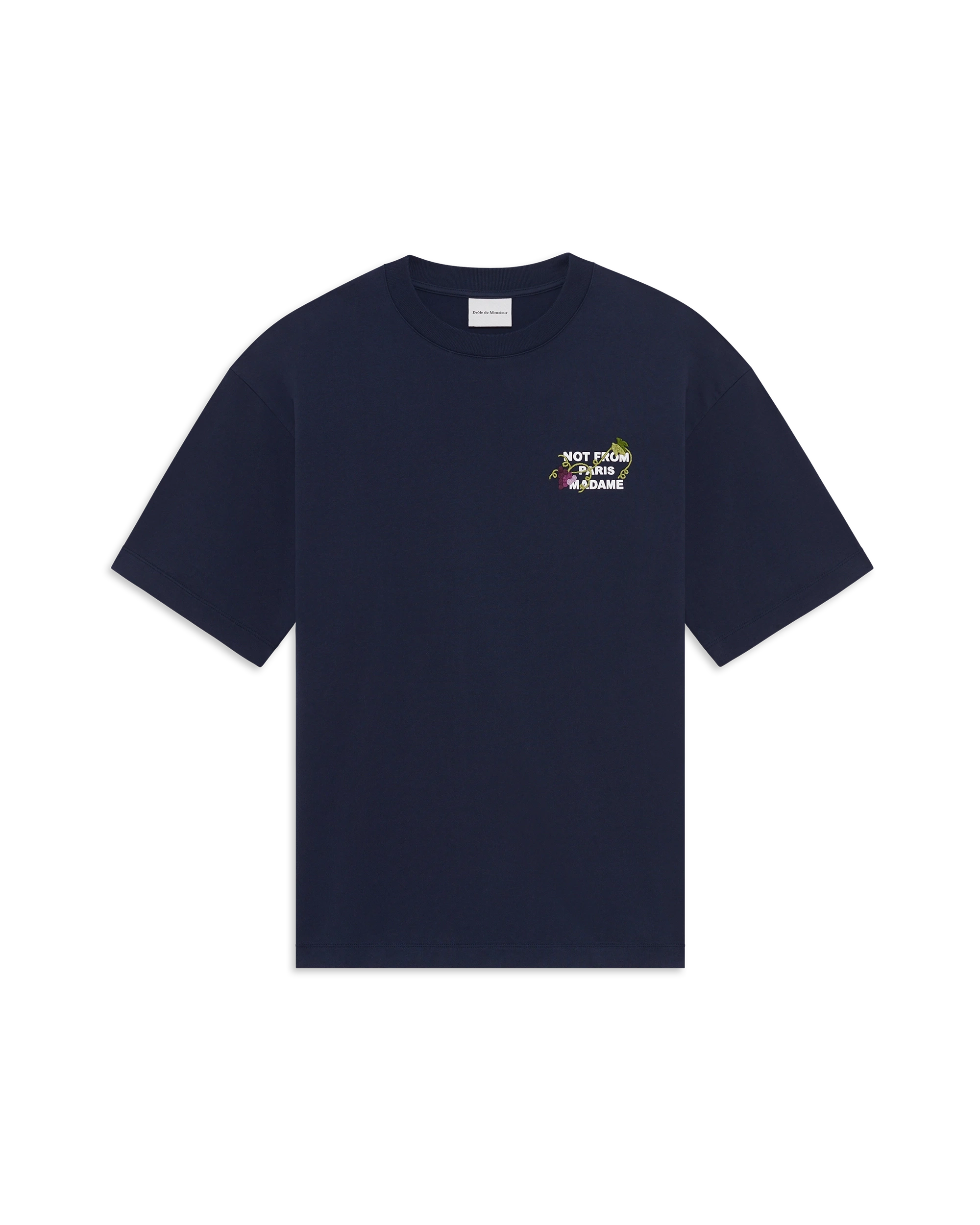 Drôle De Monsieur Vine Slogan T-Shirt Navy Baumwolle M
