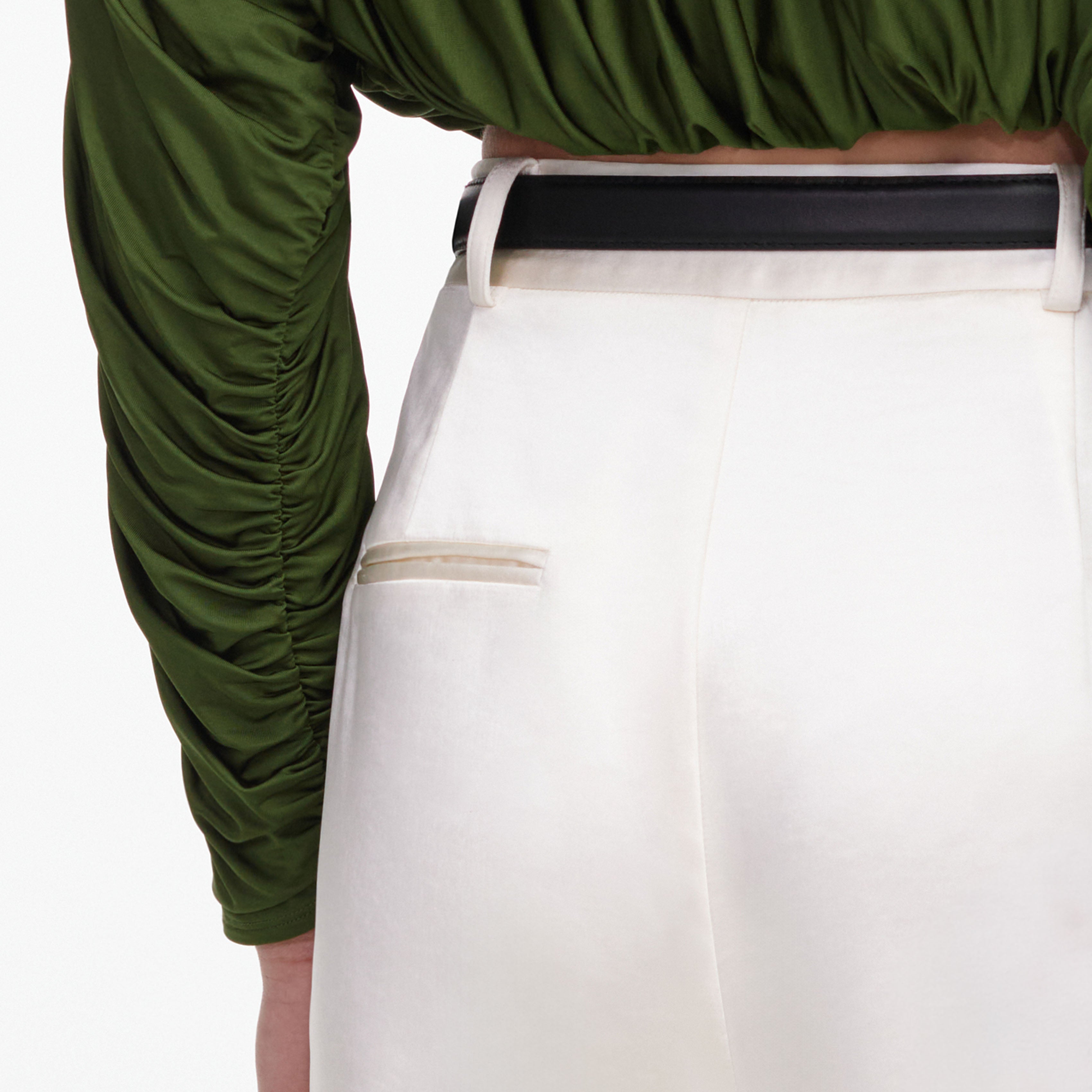 Self Portrait Cream Satin Trousers Satinhose Creme High Waist