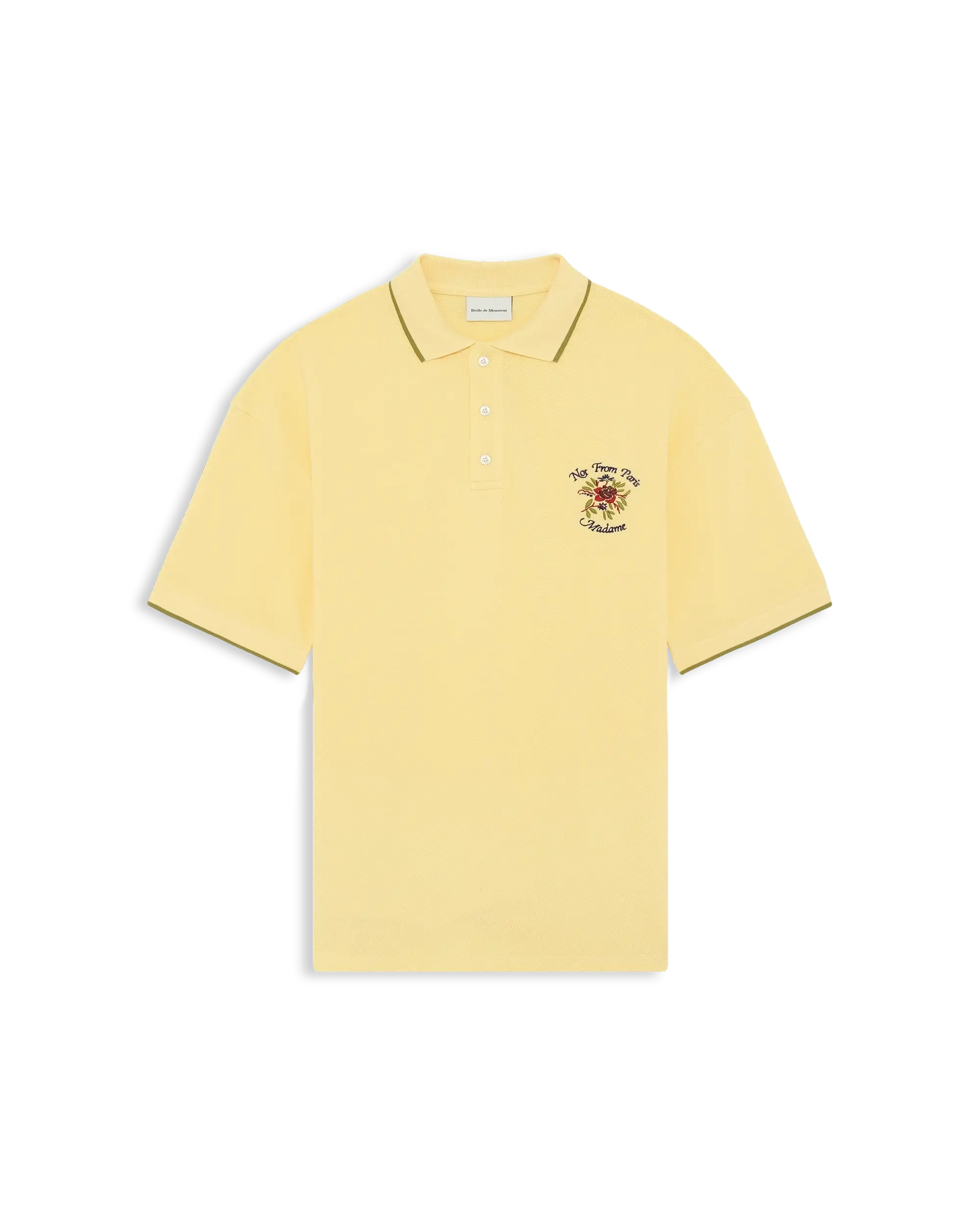 Drôle De Monsieur Polo Piqué Slogan Rose Poloshirt Hellgelb