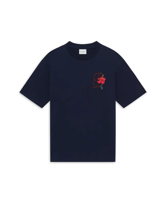 Drôle de Monsieur D Hibiscus T-Shirt Navy Baumwolle