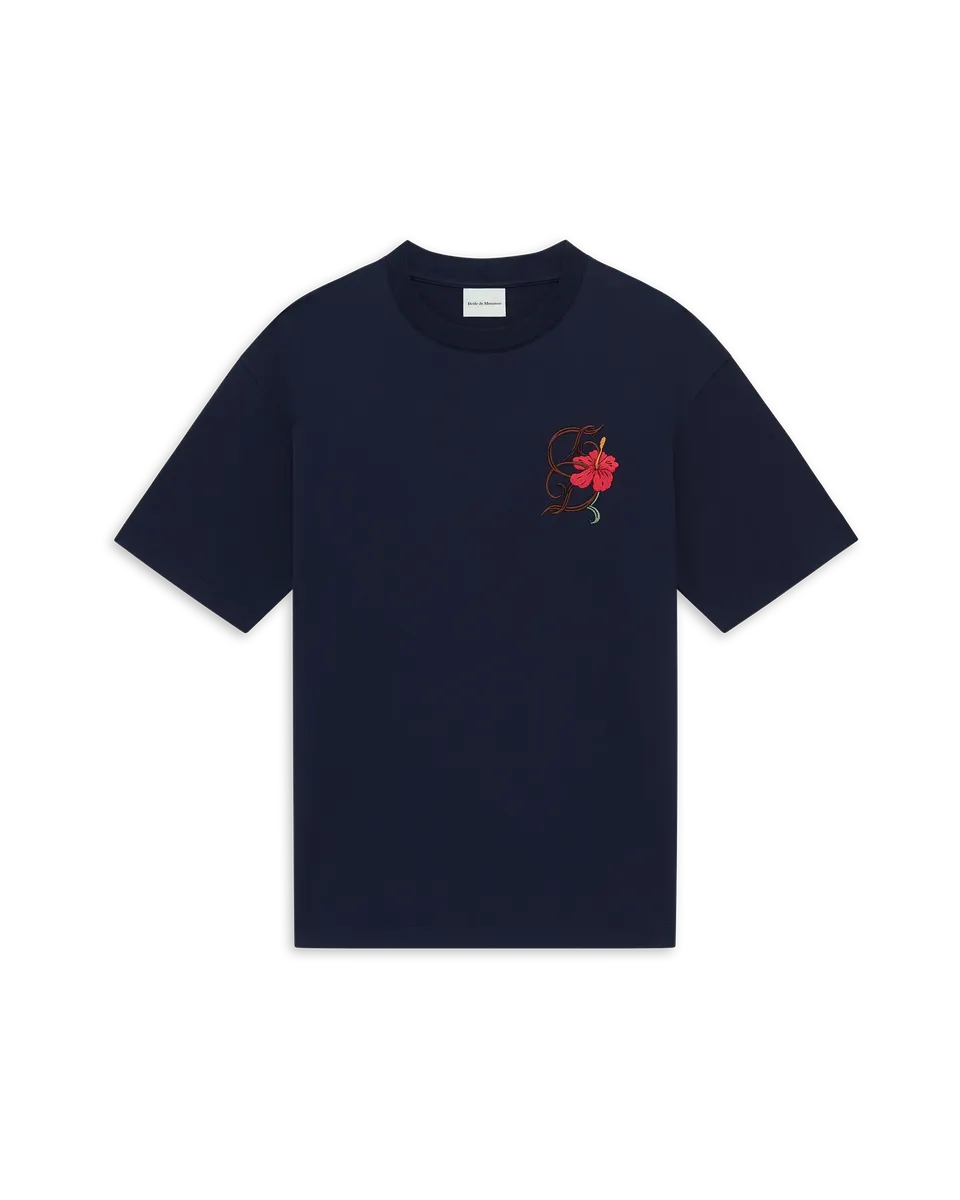 Drôle de Monsieur D Hibiscus T-Shirt Navy Baumwolle