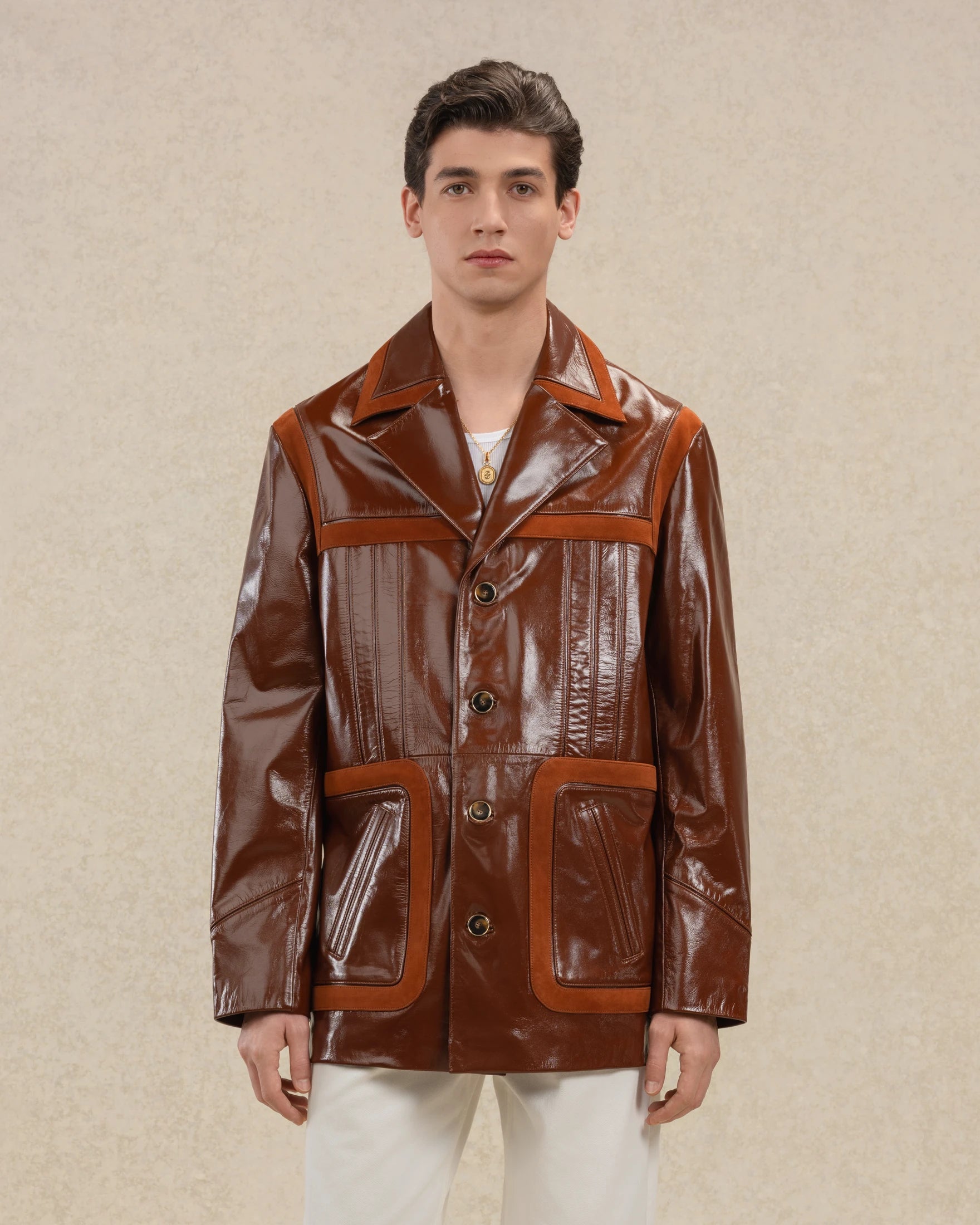 Drôle De Monsieur Veste Cuir Saharienne Lederjacke Braun Leder