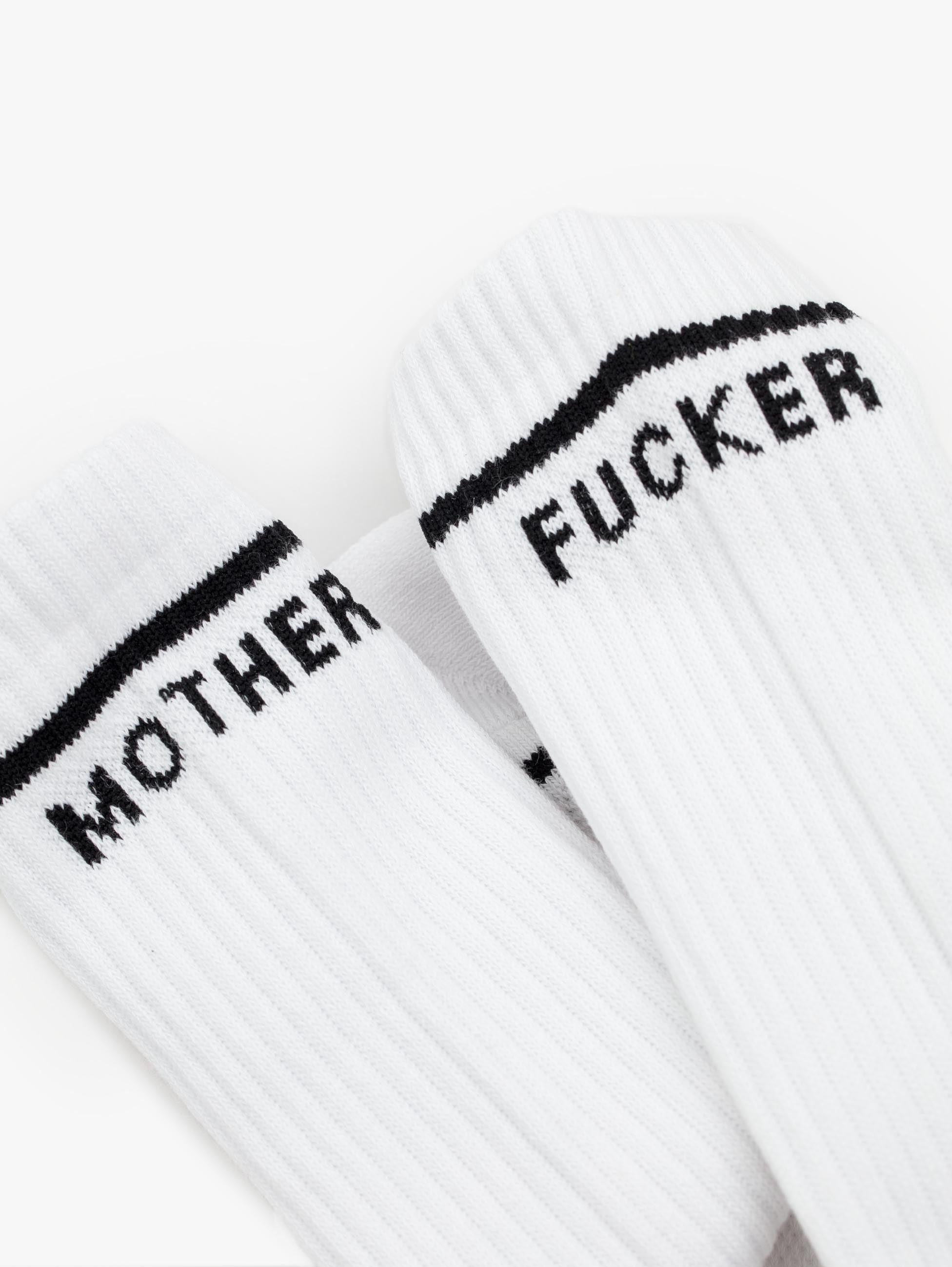 Mother One Small Step Socken Weiss Wadenhoch Schriftzug