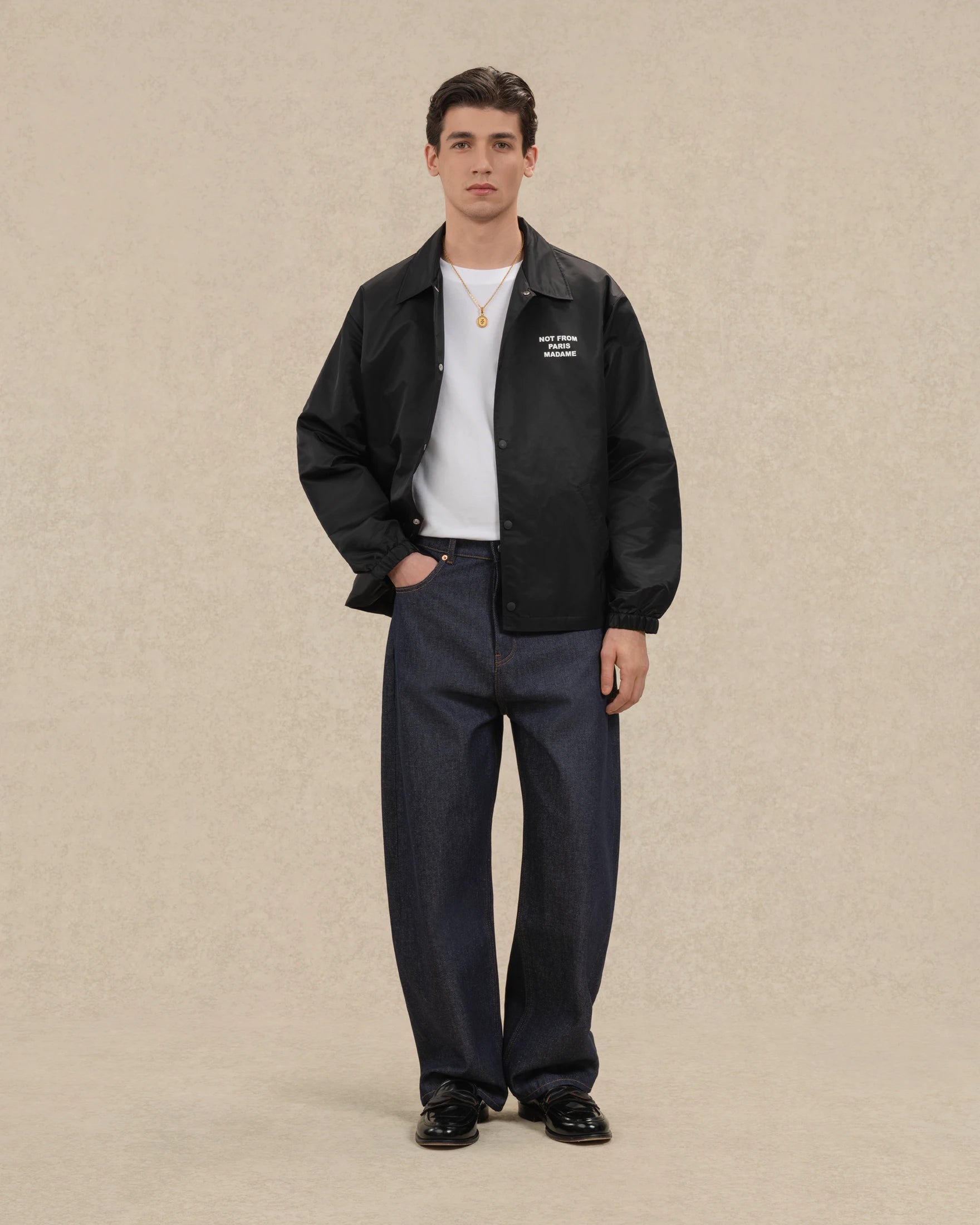 Drôle De Monsieur Veste Slogan Jacke Schwarz Nylon Wasserabweisend