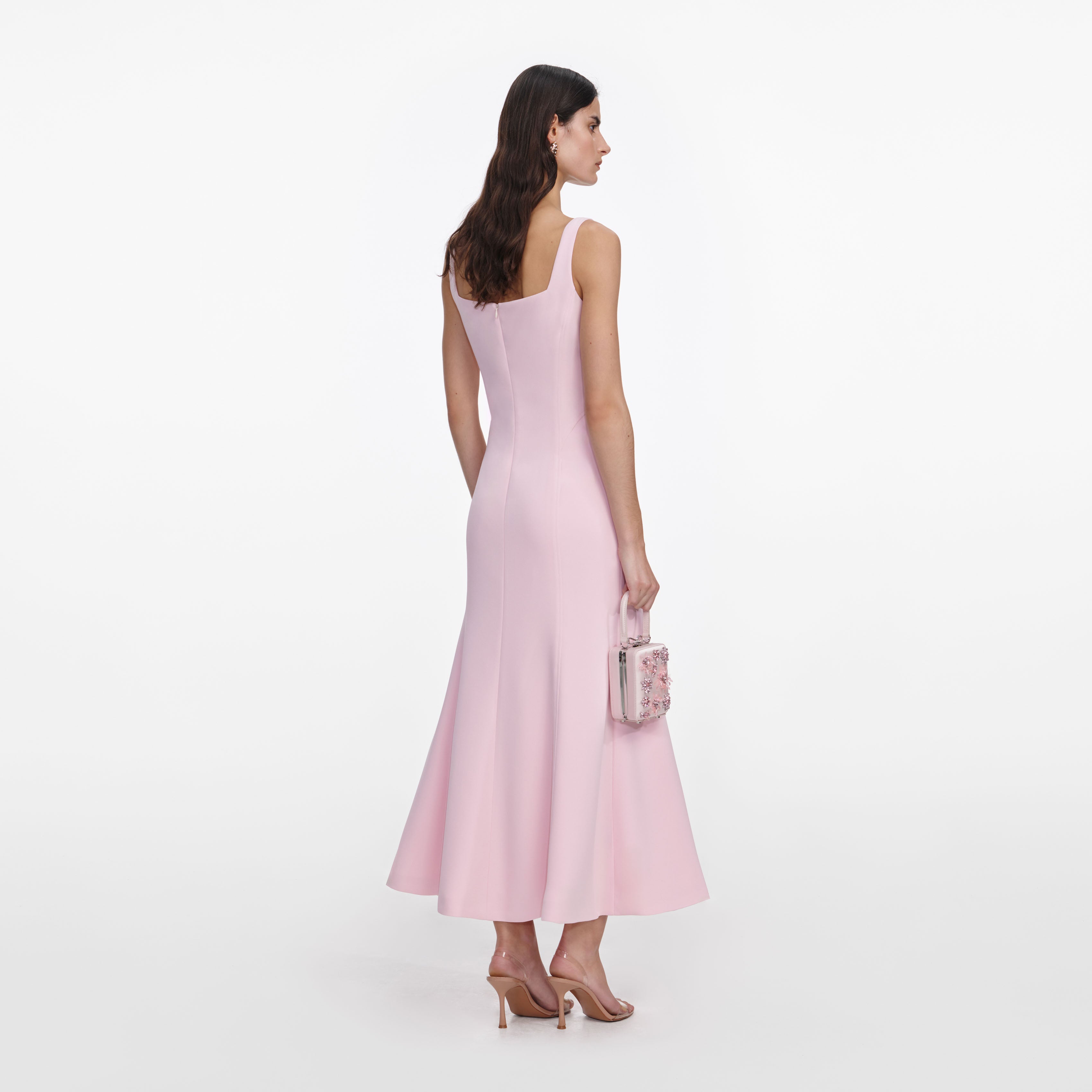 Self Portrait Pink Crepe Midi Midikleid Crepe Rosa Korsett