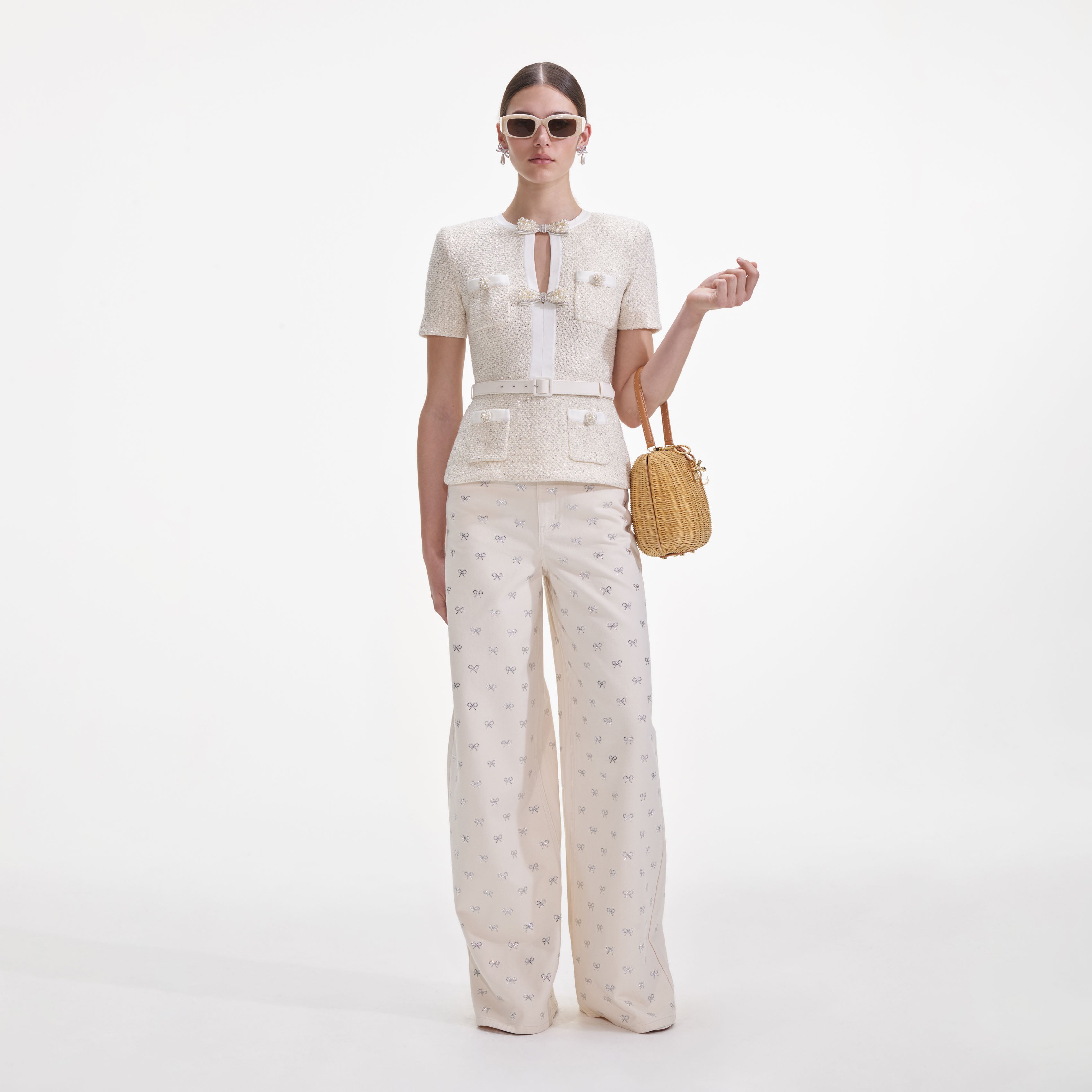 Self Portrait Knitwear Cream Sequin Strick-Top Creme S Pailletten