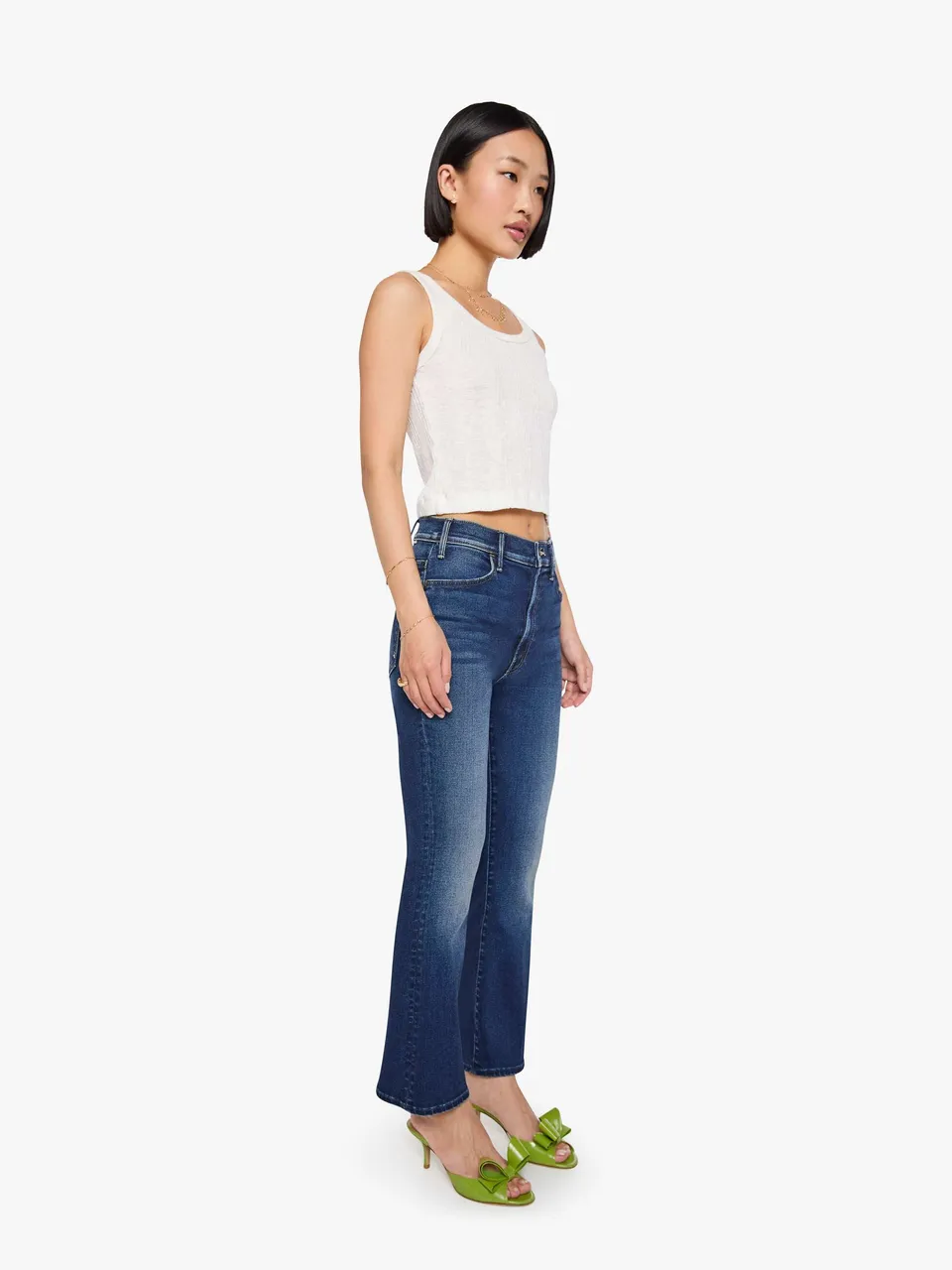 Mother Lil Hustler Ankle Petite Flare-Jeans Taking Chances Blau