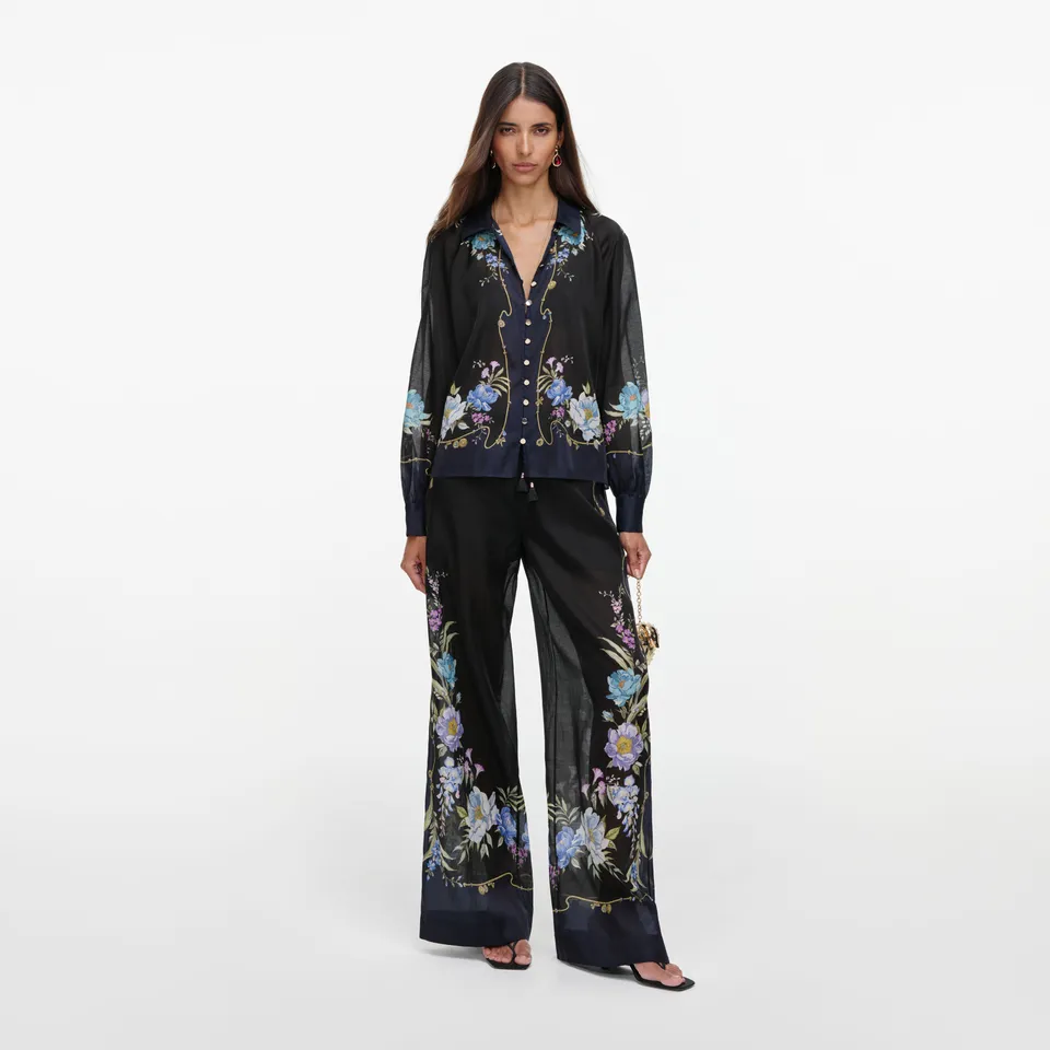 Self-Portrait Navy Floral Organza Hose Blau Gr. UK 4-16