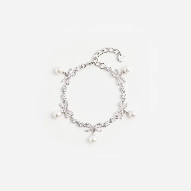 Self Portrait Crystal Bow Pearl Charm Armband Silber