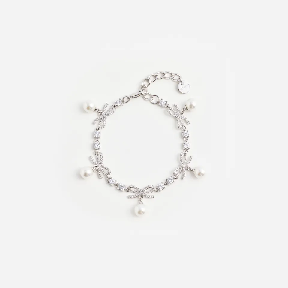 Self Portrait Crystal Bow Pearl Charm Armband Silber