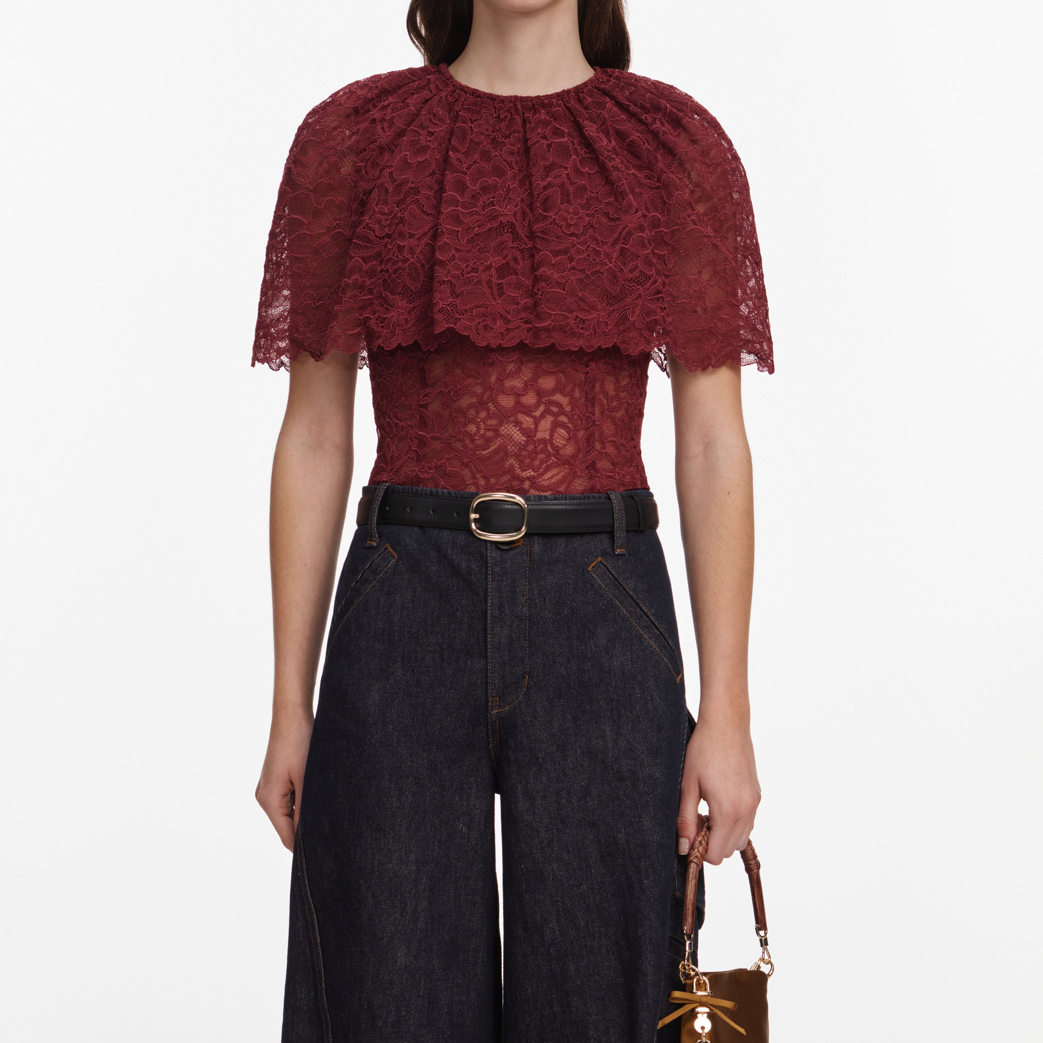 Self Portrait Outerwear Burgundy Cape Top bordeaux Spitze