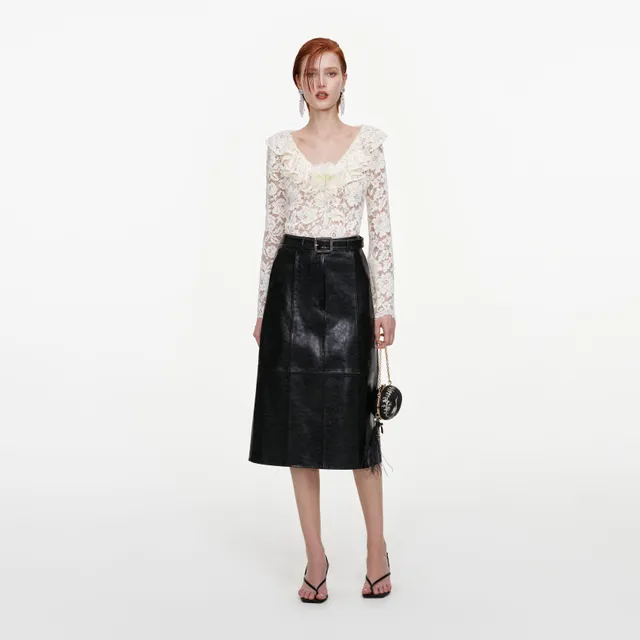 Self Portrait Cream Lace Frill Top UK 8 Creme Spitze