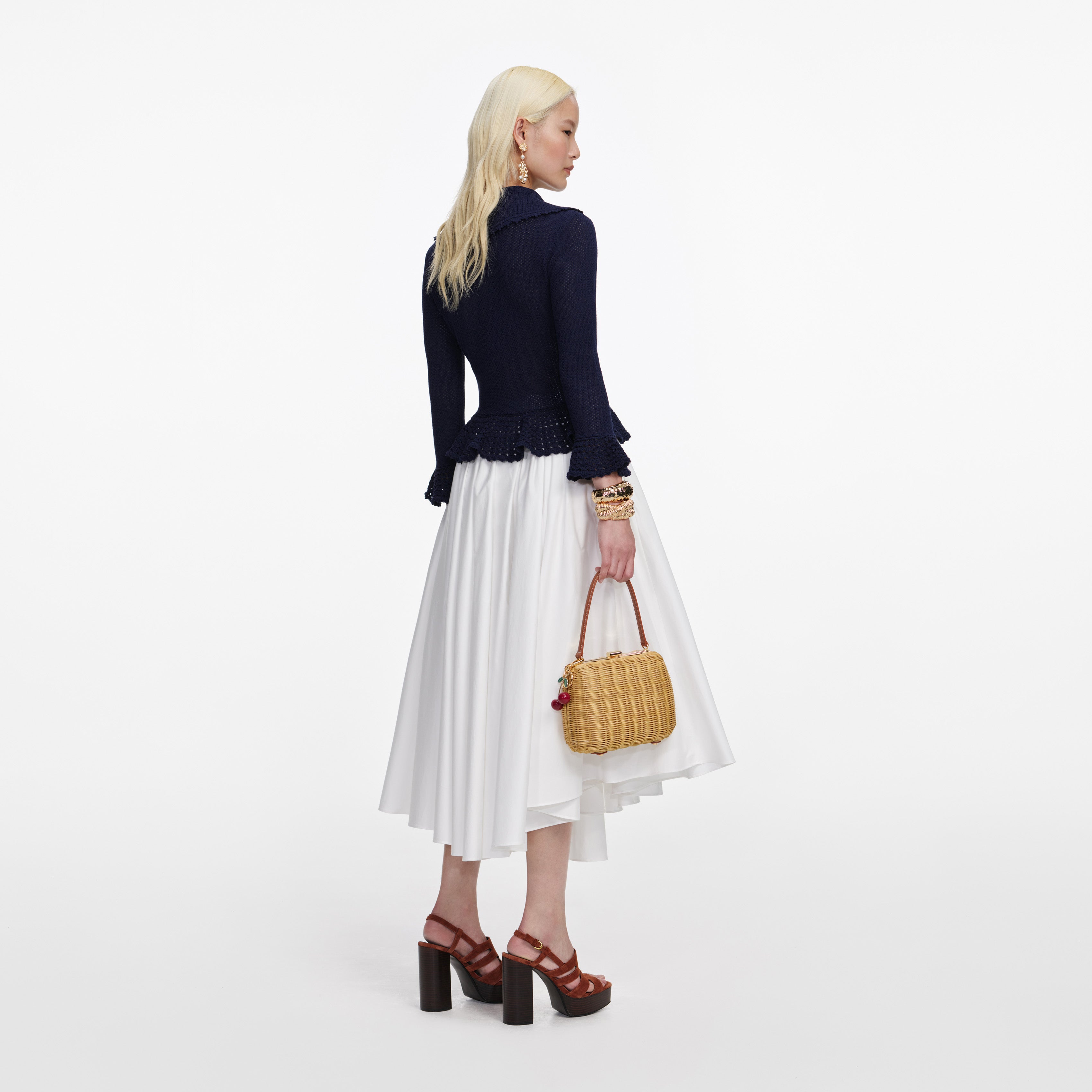 Self Portrait Navy Shell Embellished Cardigan Marine
