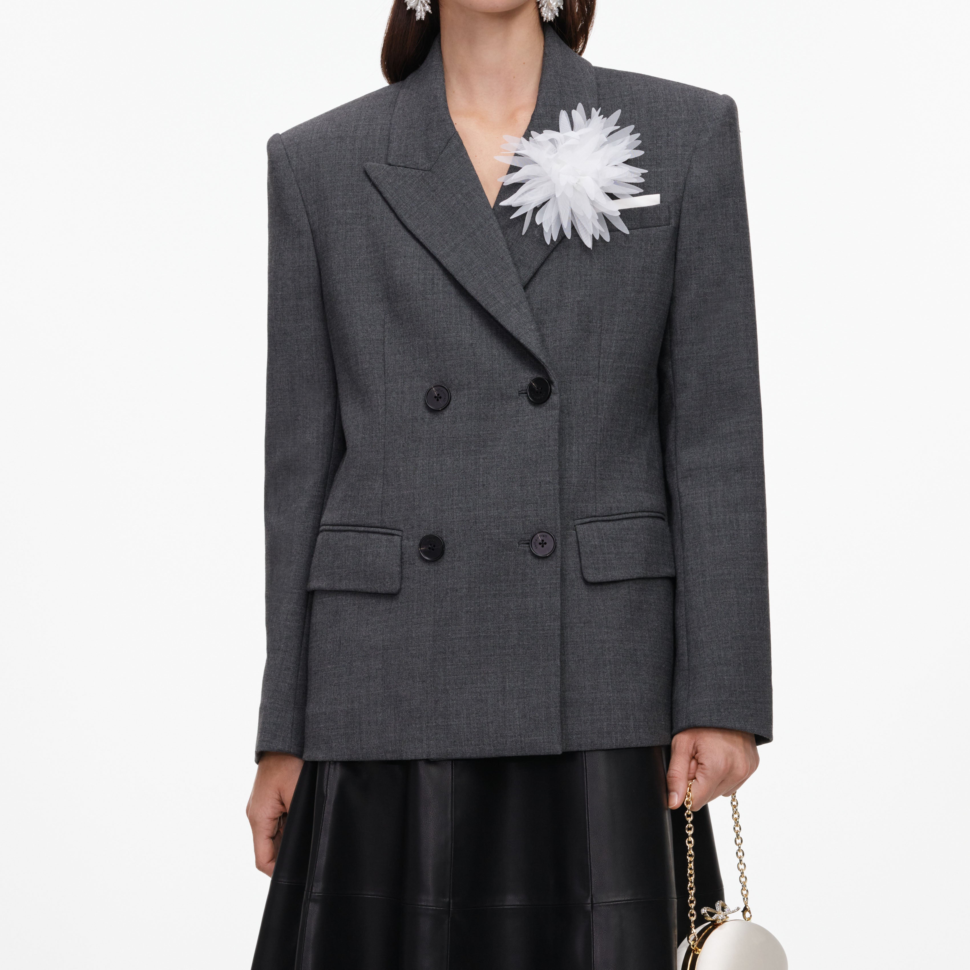 Self Portrait Flower Blazer Grau Wolle UK 8 Doppelreihig