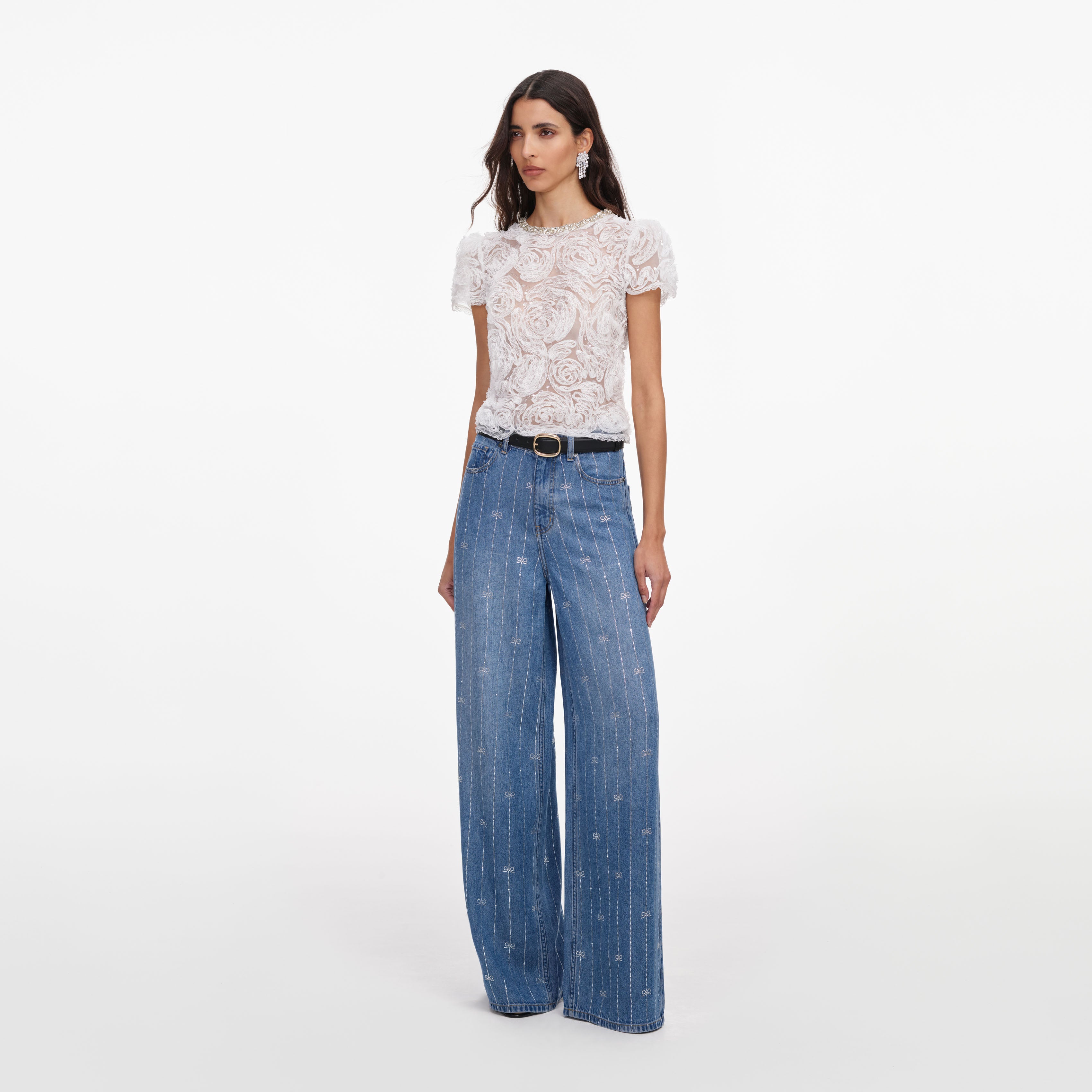 Self Portrait Light Blue Rhinestone Stripe Jeans hellblau 26