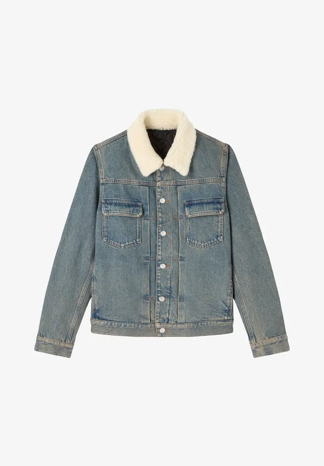 A.P.C. Jacke Indigo-Denim Kunstpelzkragen verwaschen