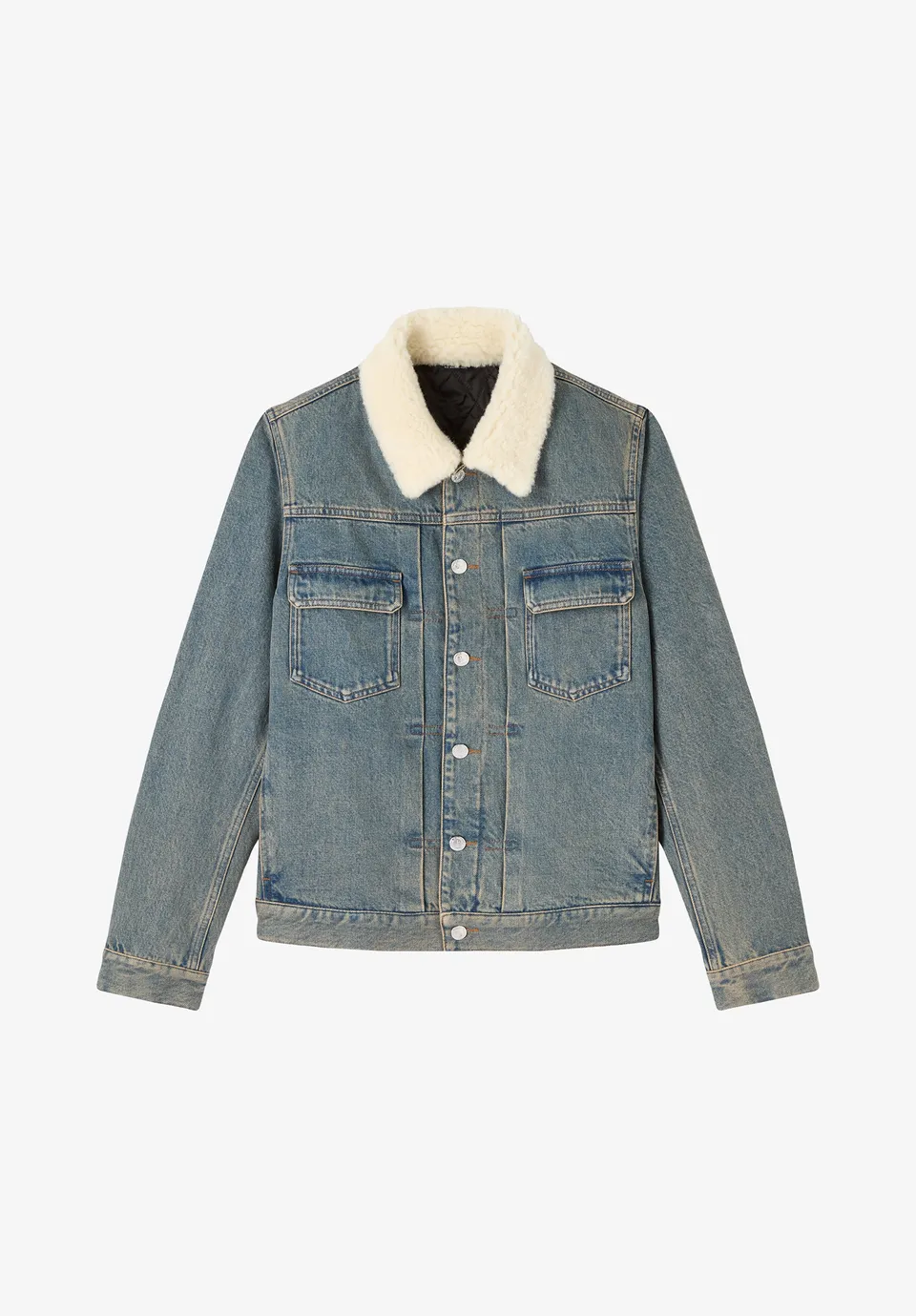 A.P.C. Jacke Indigo-Denim Kunstpelzkragen verwaschen
