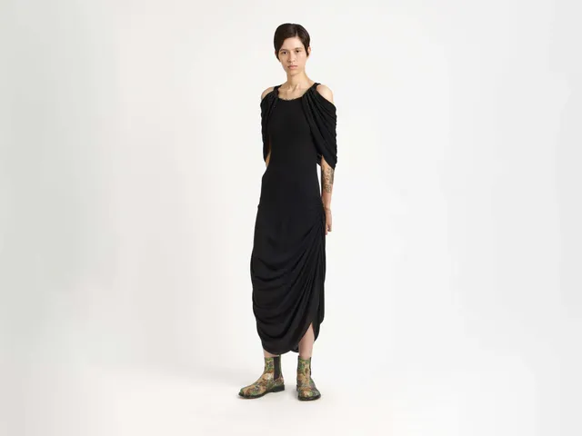 J.W.Anderson Beaded Sleeve Midikleid Schwarz Kristalle