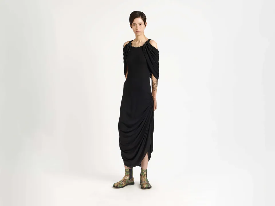 J.W.Anderson Beaded Sleeve Midikleid Schwarz Kristalle