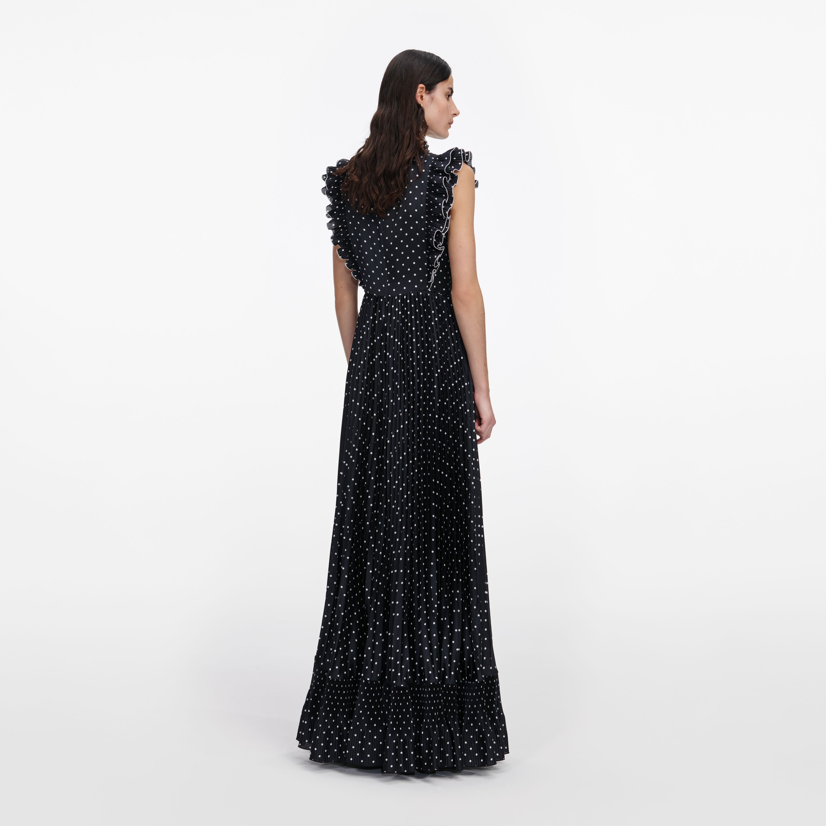 Self Portrait Black Polka Dot Frill Maxi Kleid Schwarz UK 6