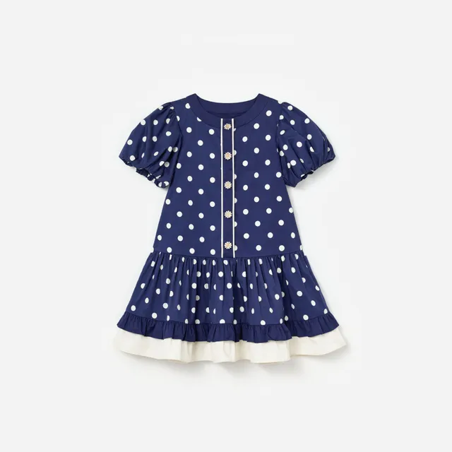 Self Portrait Dresses Navy Polka Dot Baumwollkleid 6-7 Jahre