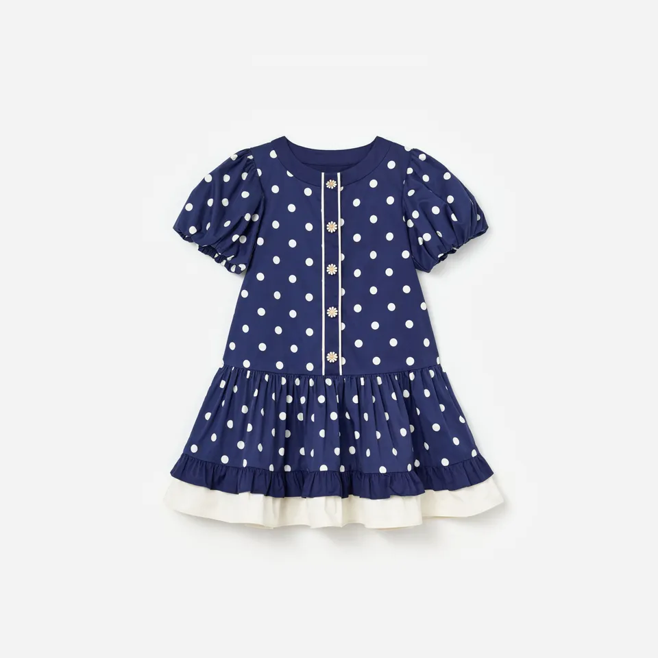 Self Portrait Dresses Navy Polka Dot Baumwollkleid 6-7 Jahre