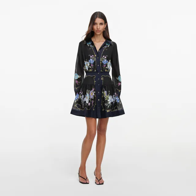 Self Portrait Kleid Marine Floral Organza Mini
