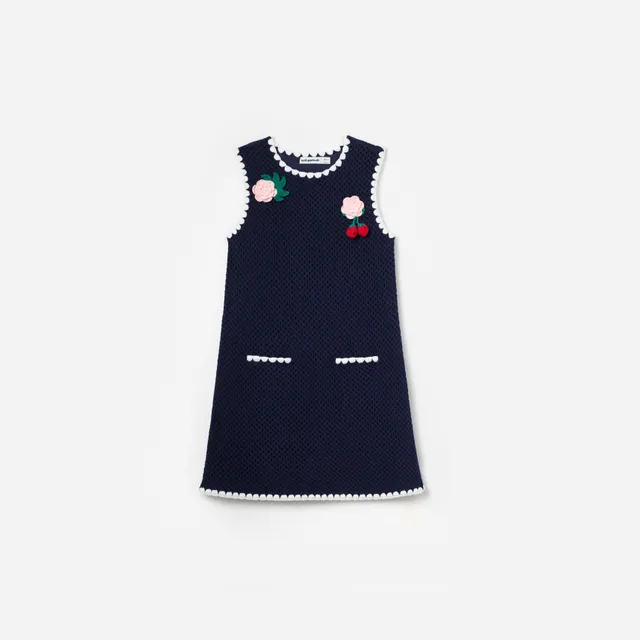 Self Portrait Navy Crochet Knitted Kleid Kinder Navy Baumwolle