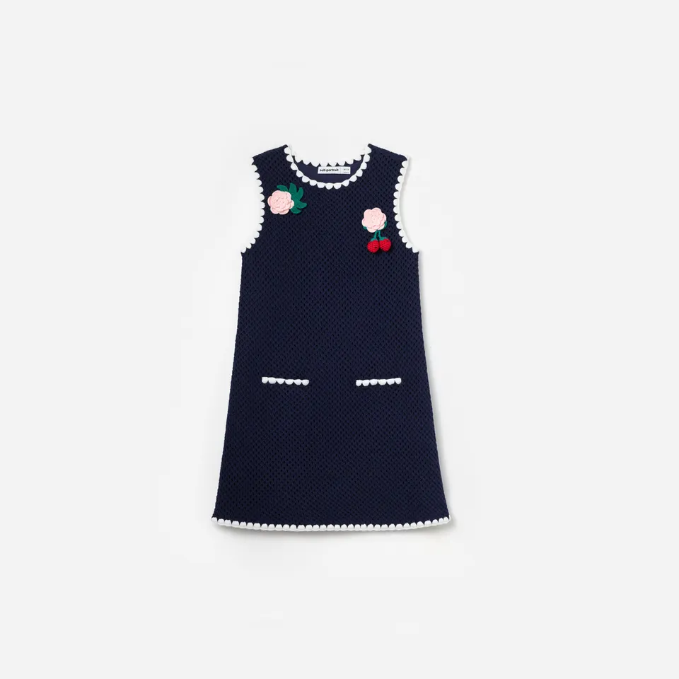 Self Portrait Navy Crochet Knitted Kleid Kinder Navy Baumwolle