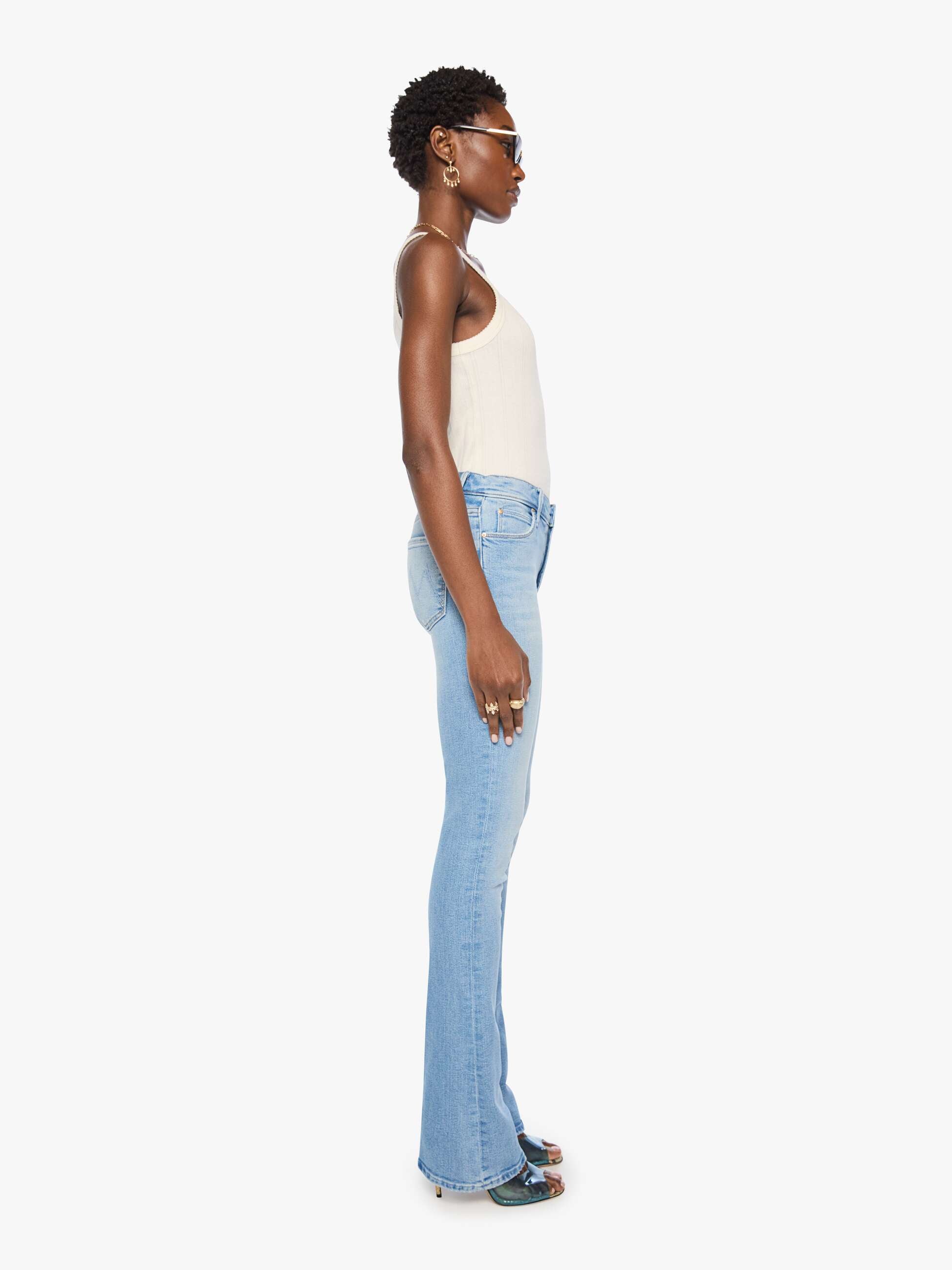 Mother The Runaway Flare Jeans Hellblau Mid-Rise Stretch