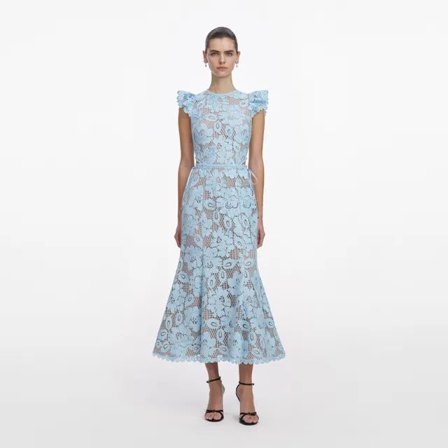 Self Portrait Blue Crochet Lace Midi Kleid Hellblau