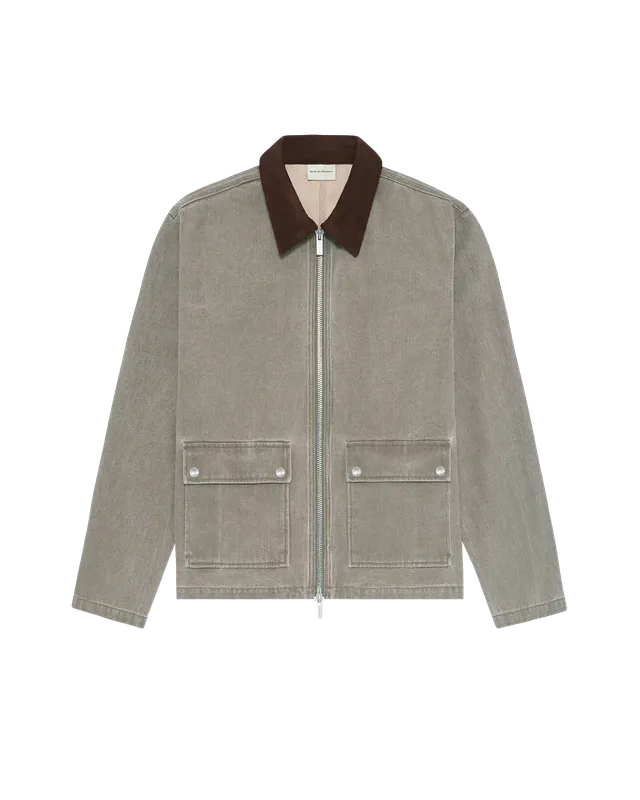 Drôle De Monsieur Washed Zipped Jeansjacke Khaki Bio-Baumwolle