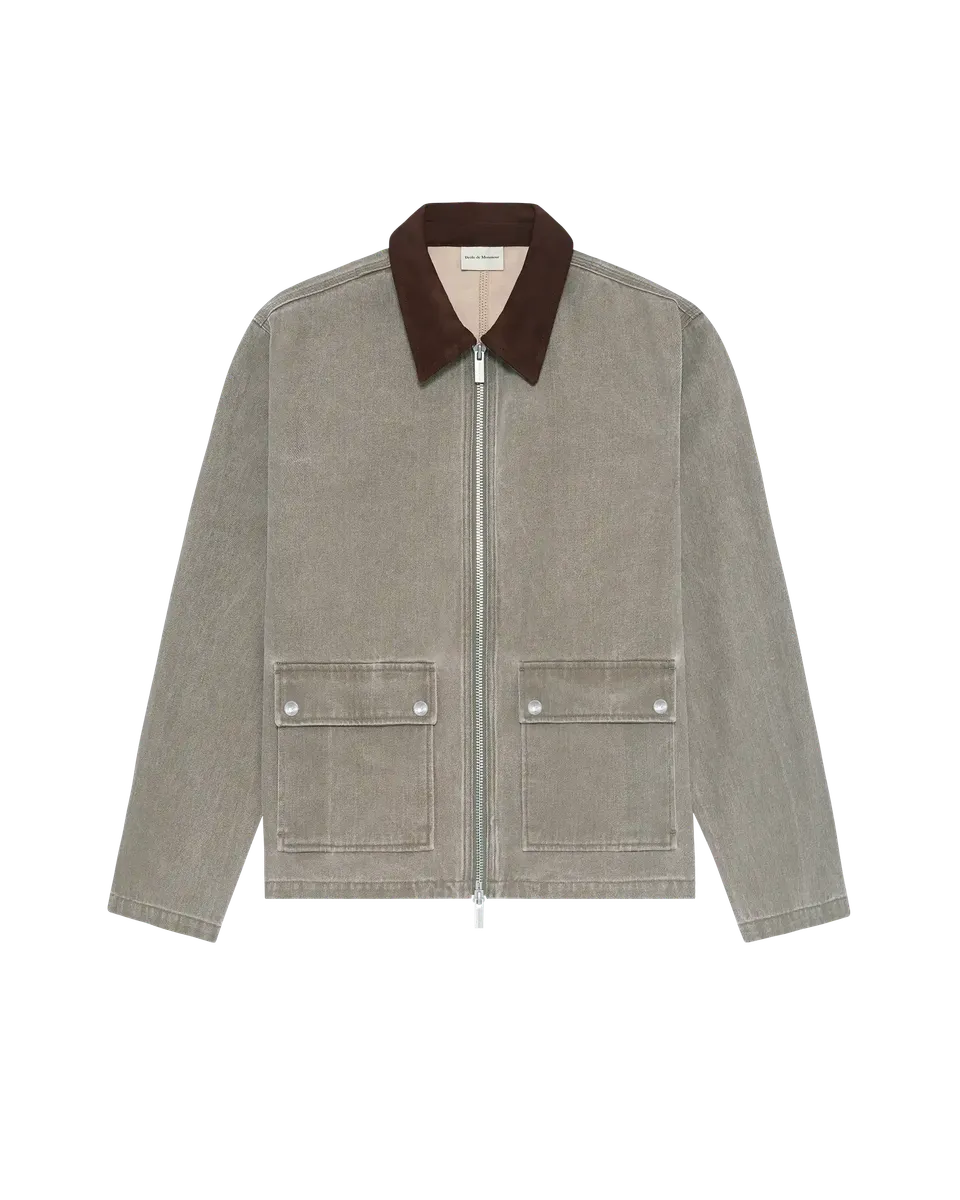 Drôle De Monsieur Washed Zipped Jeansjacke Khaki Bio-Baumwolle