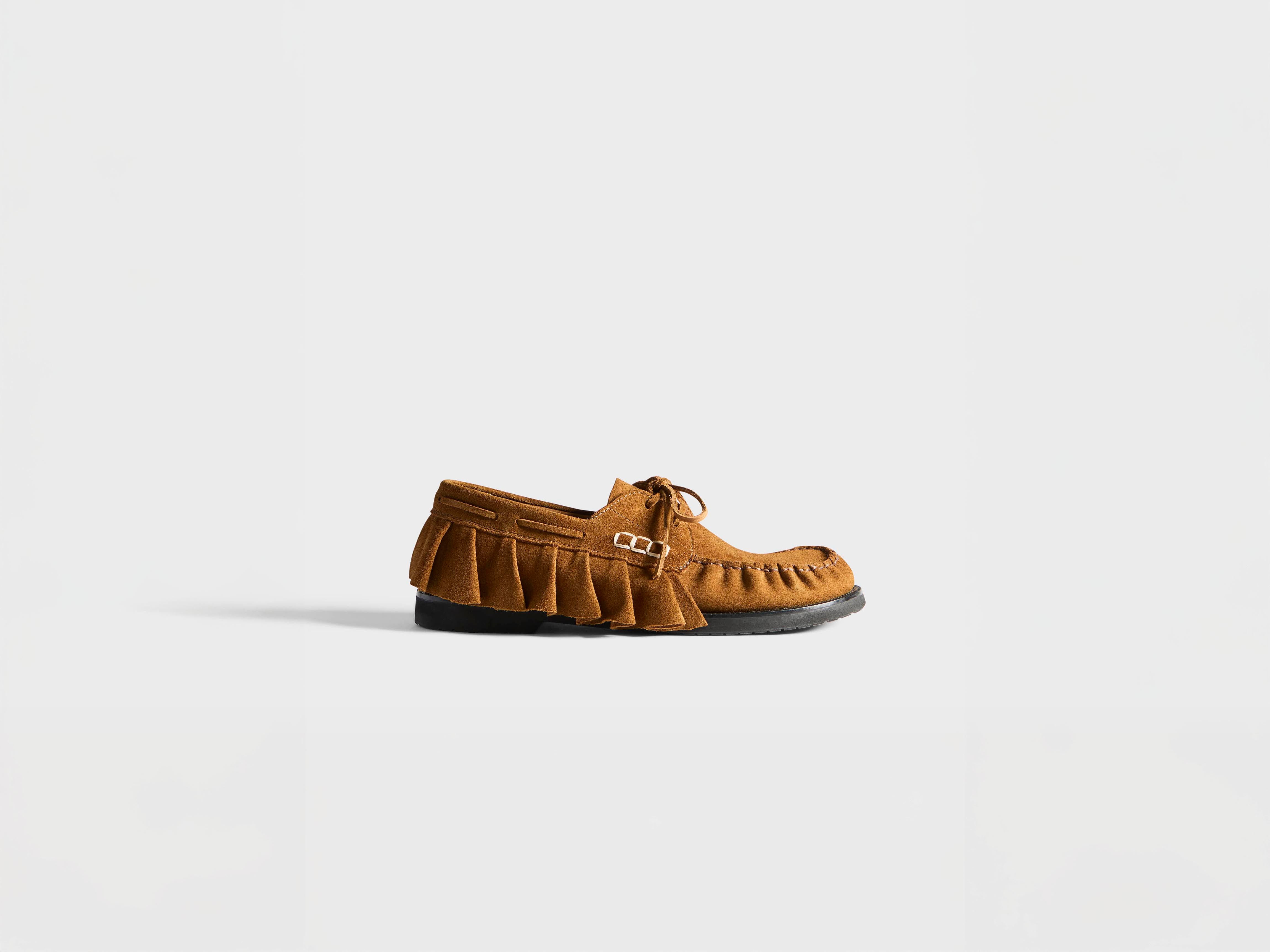 J.W.Anderson Ruffle Suede Boat Herren Bootsschuh Caramel