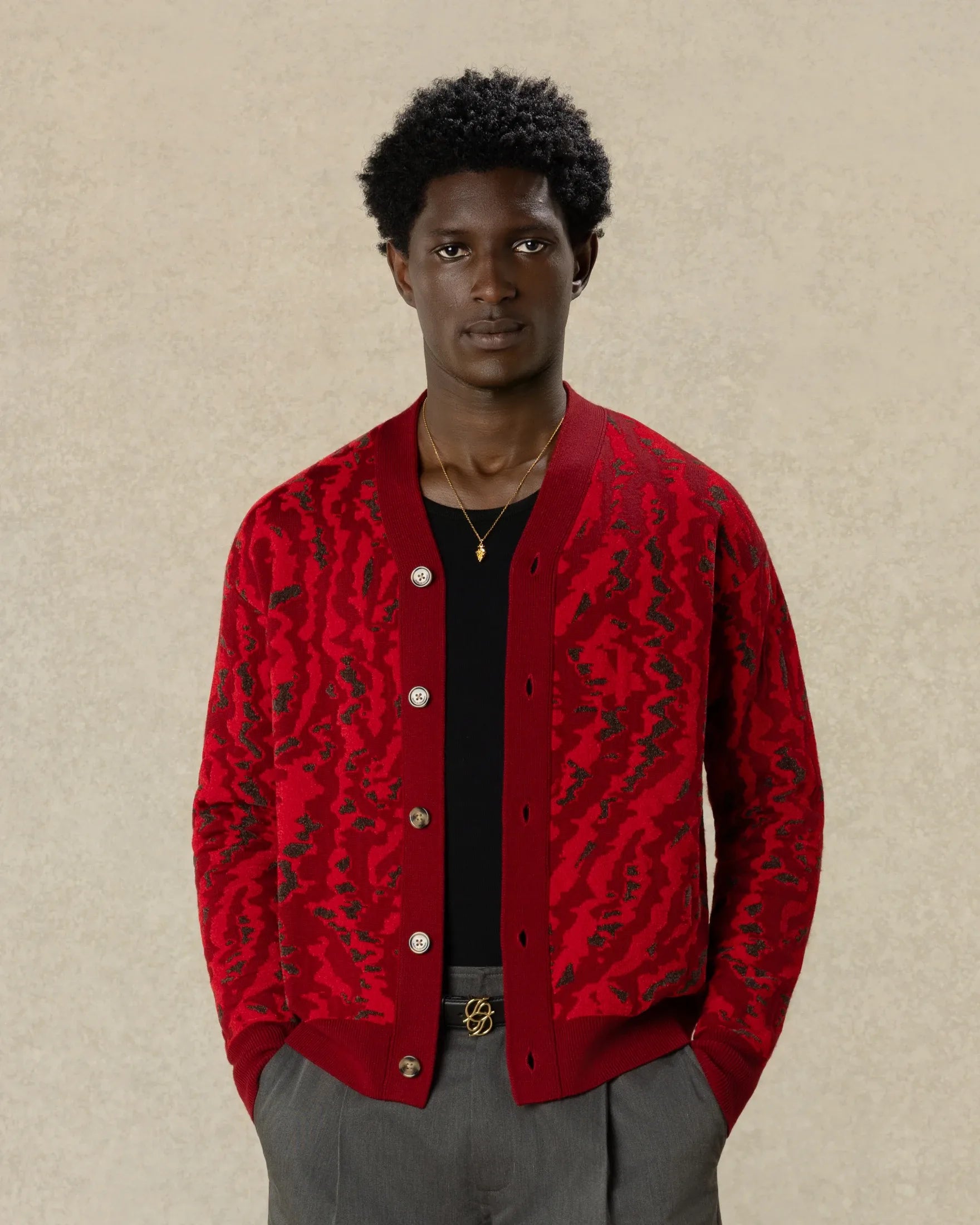 Drôle De Monsieur Moiré Cardigan Strickjacke Rot Merino