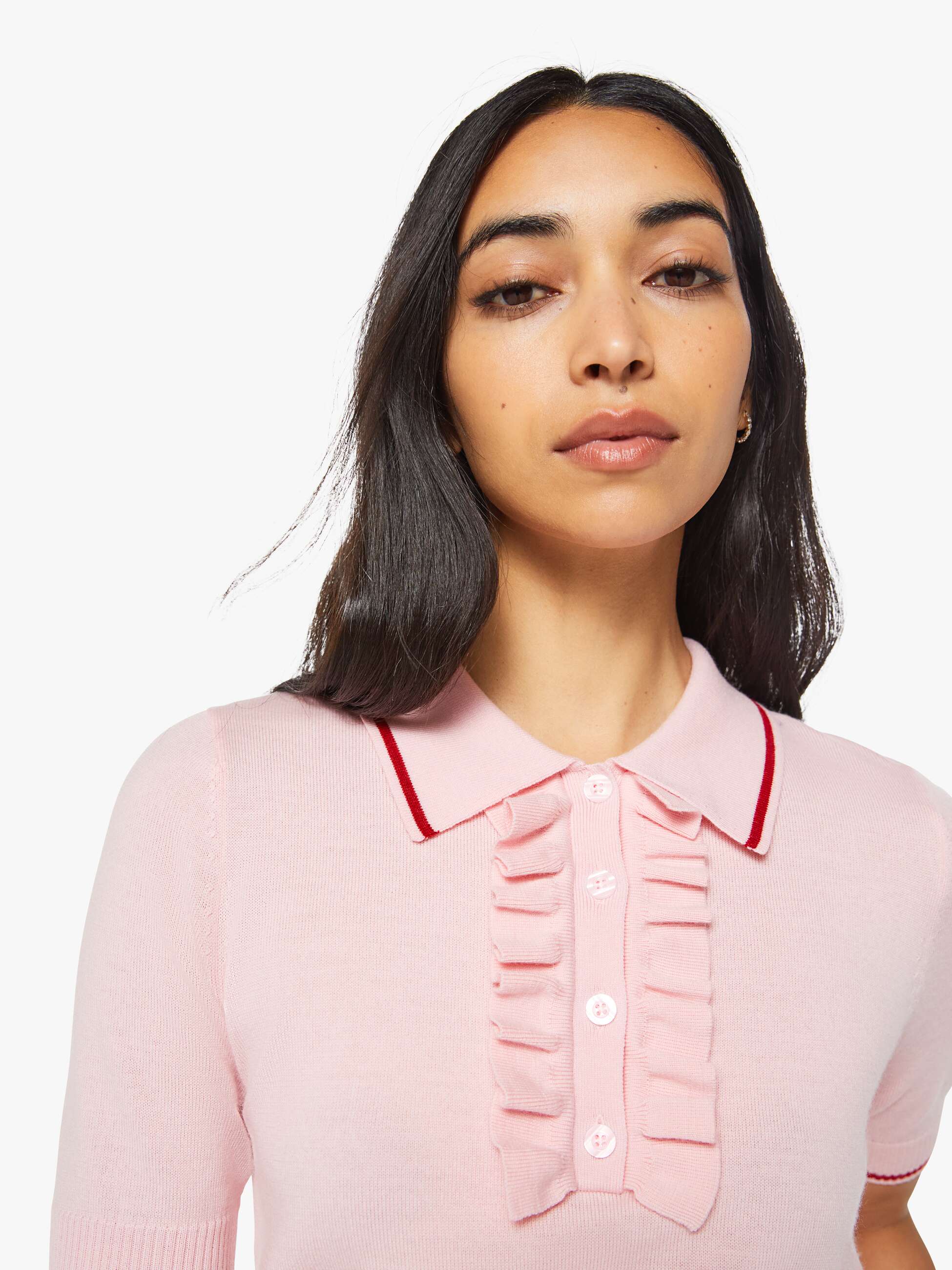 Mother S/S Ruffle Raquette Pullover Pink Rot Wolle