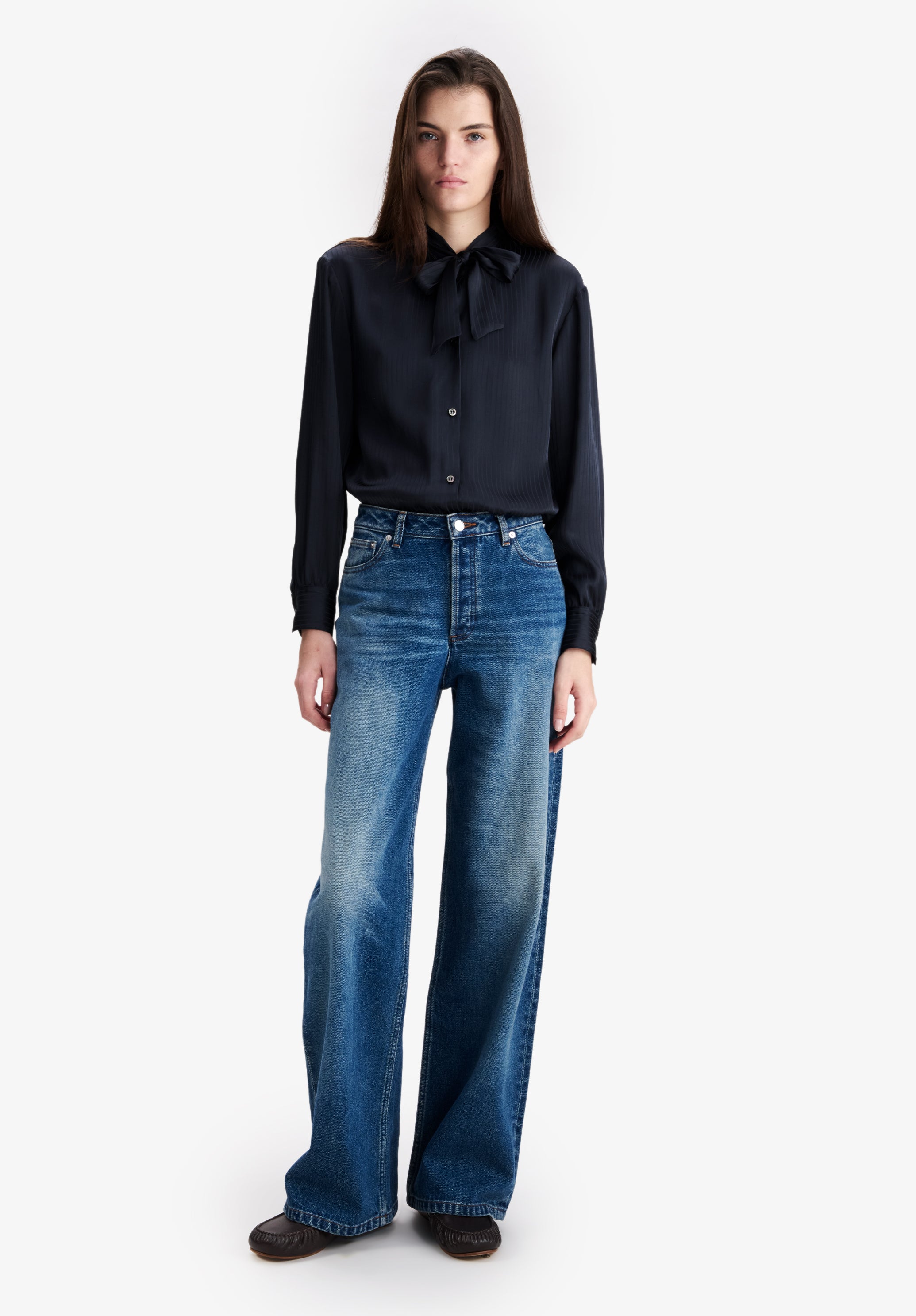 A.P.C. Schluppenbluse marineblau Viskose gestreift