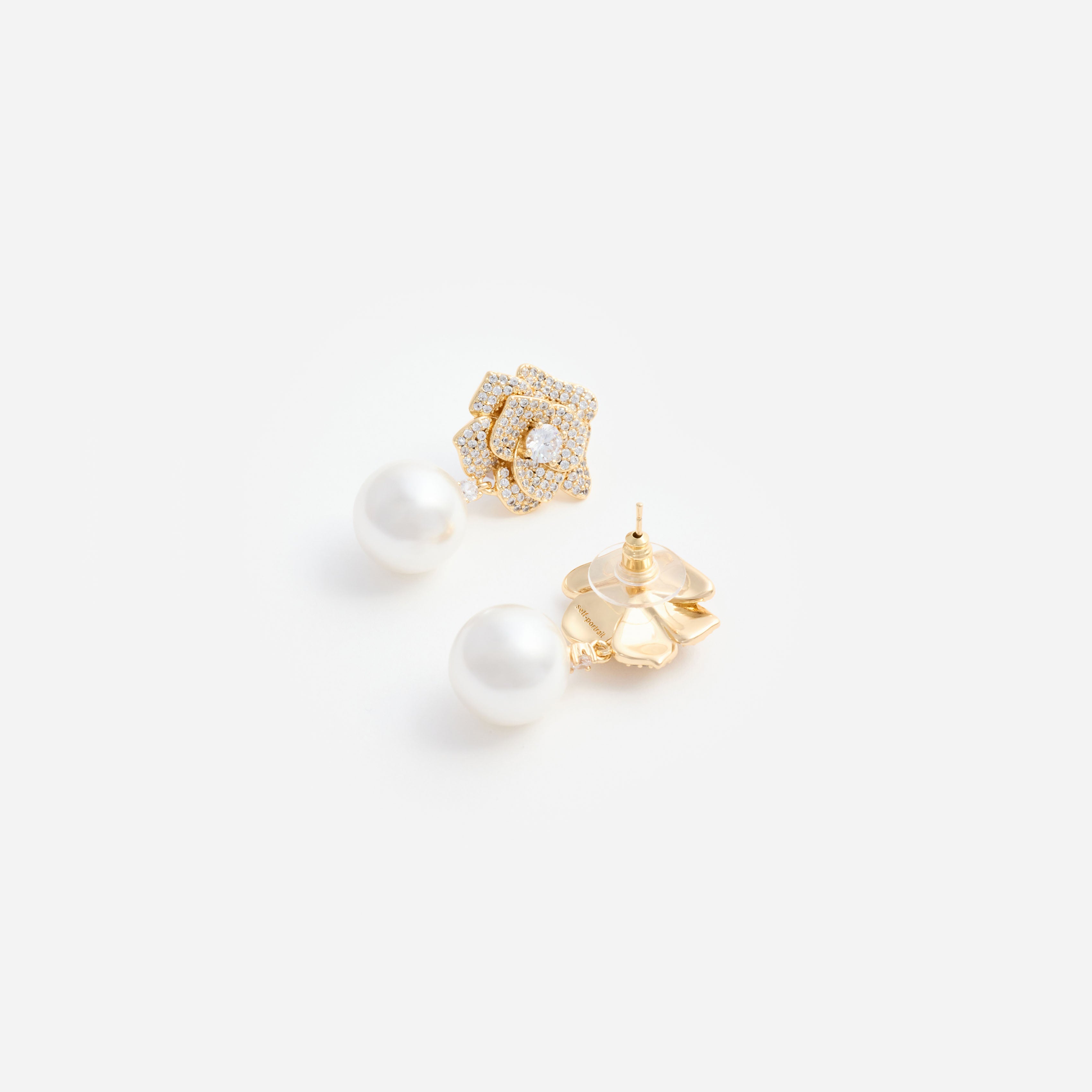 Self Portrait Mini Gold Crystal Flower Pearl Ohrringe Gold