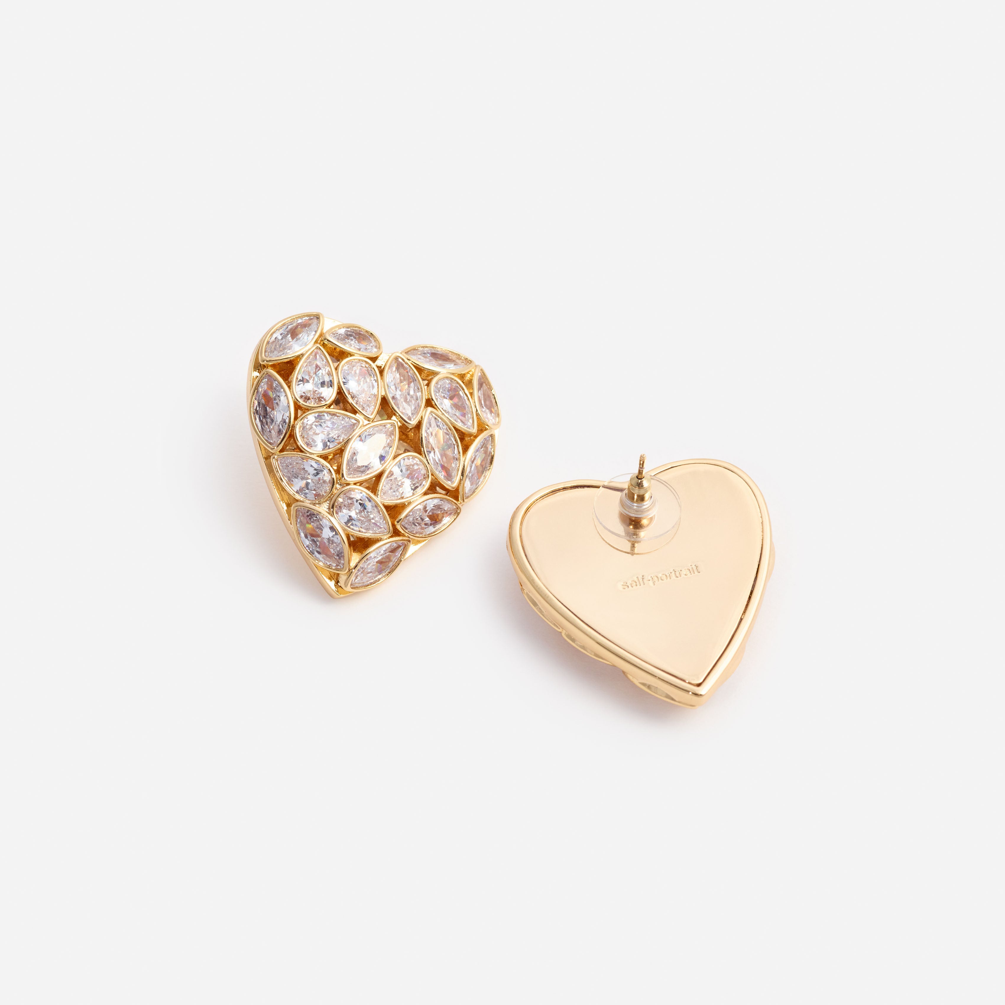 Self Portrait Heart Ohrringe Gold Kristall Ohrstecker