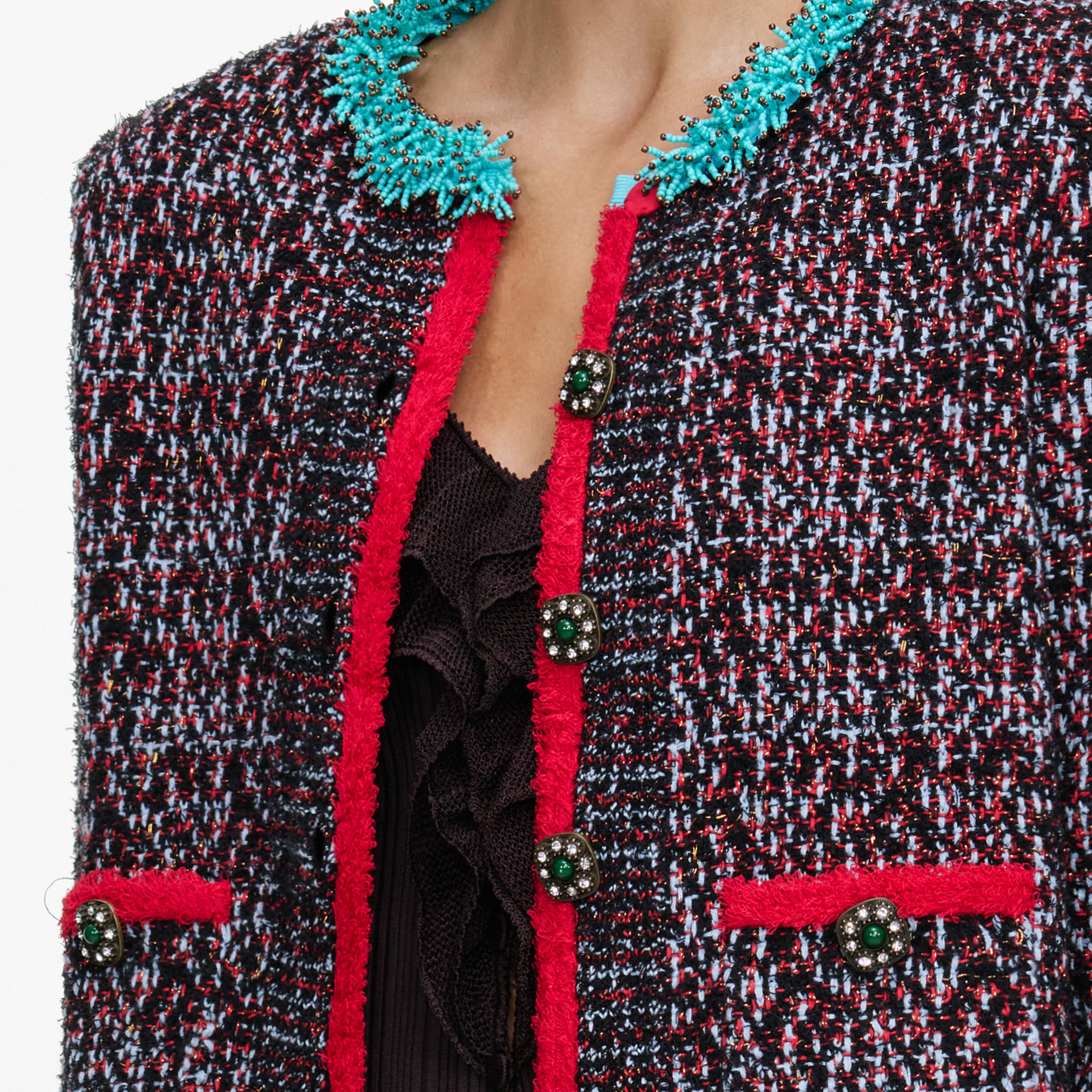Self Portrait Multi Textured Knit Cardigan Multi Rot