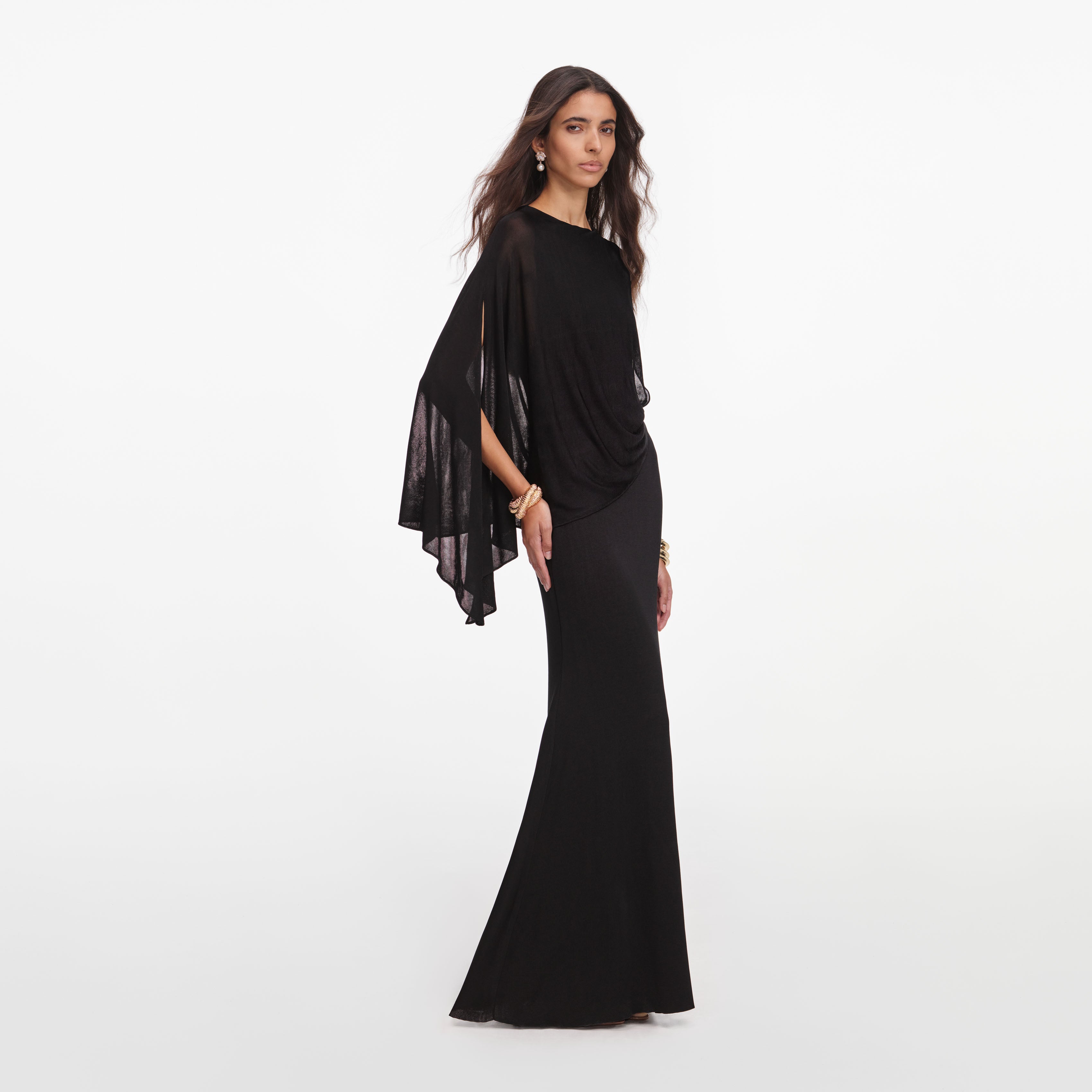 Self Portrait One Shoulder Maxi Kleid Schwarz XS Viskose