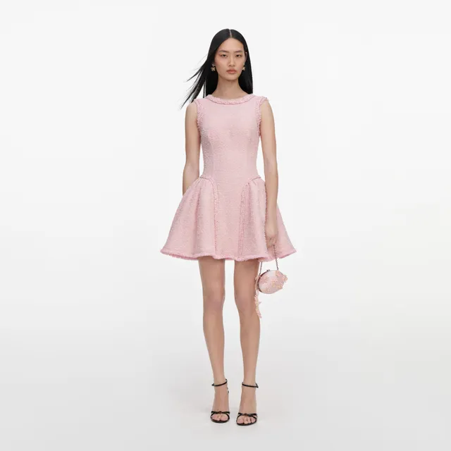 Self Portrait Pink Boucle Sleeveless Mini Kleid Rosa