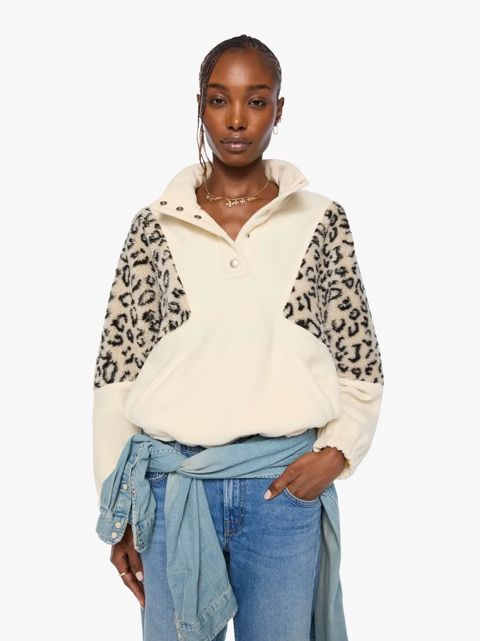 Mother The Funnel Neck Drop Inset Sweatshirt Creme-Weiß Leo