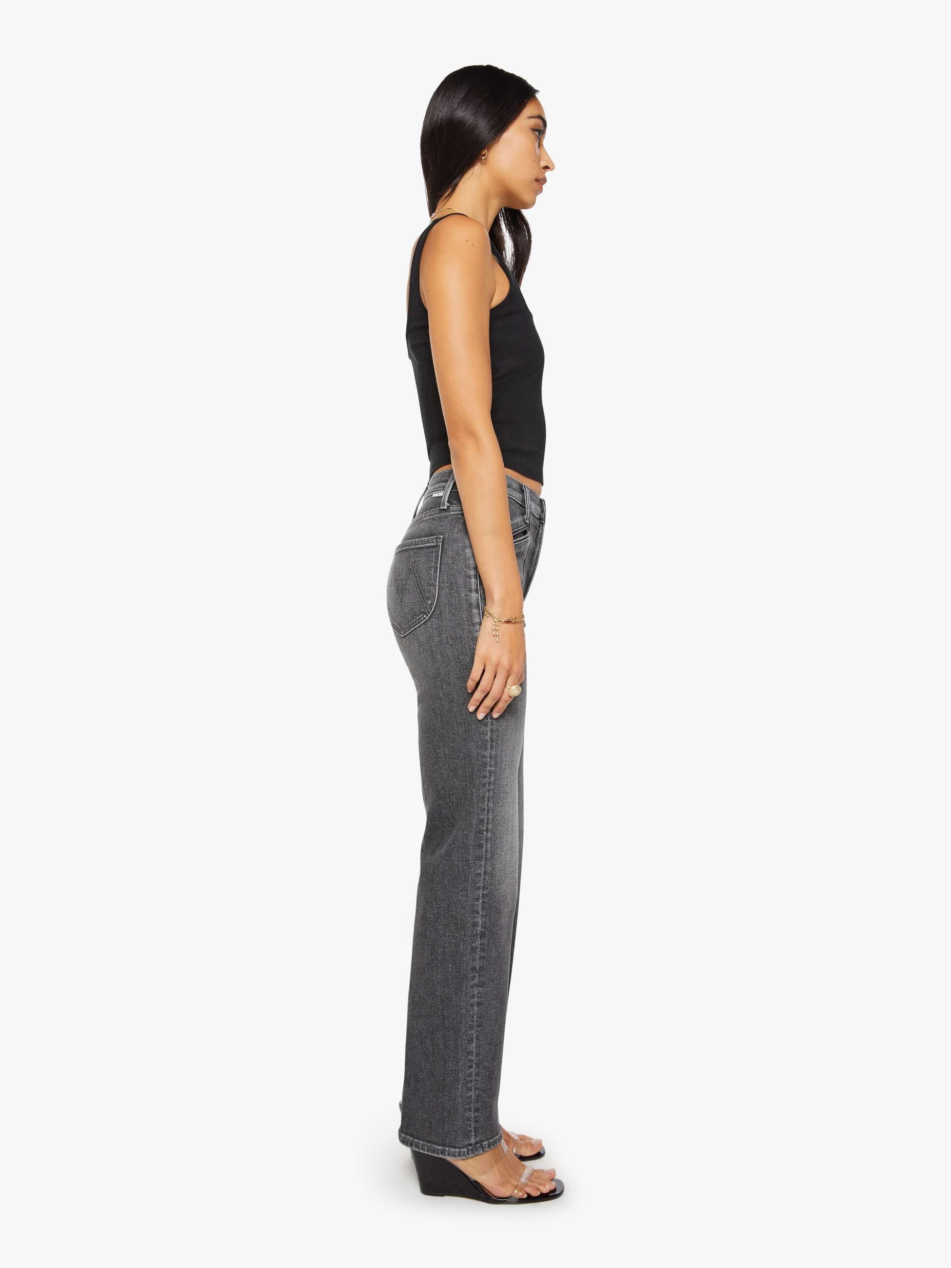 Mother The Rambler Utility Sneak Jeans Grau High Rise Straight