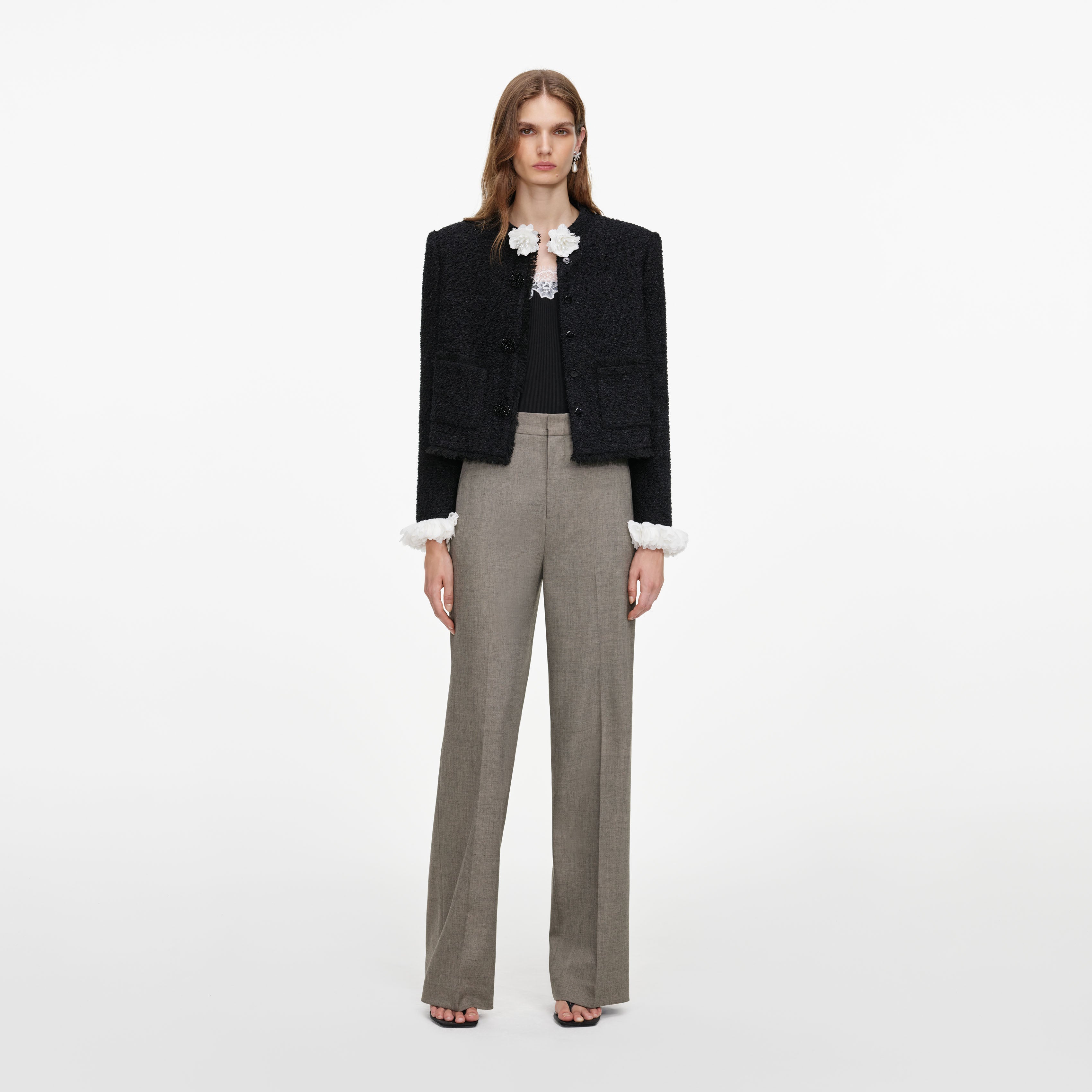 Self Portrait Brown Twill Tailored Hose Stoffhose Braun
