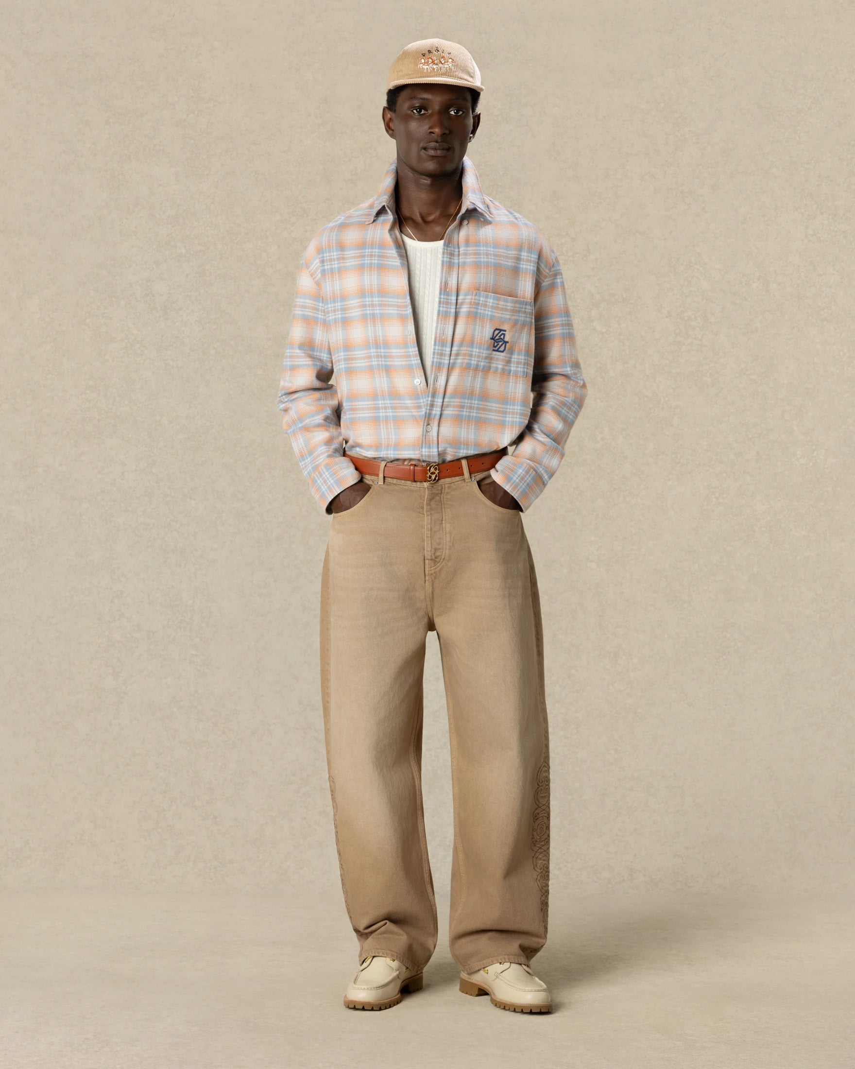 Drôle de Monsieur Boxy Flanellhemd Orange Karo Baumwolle