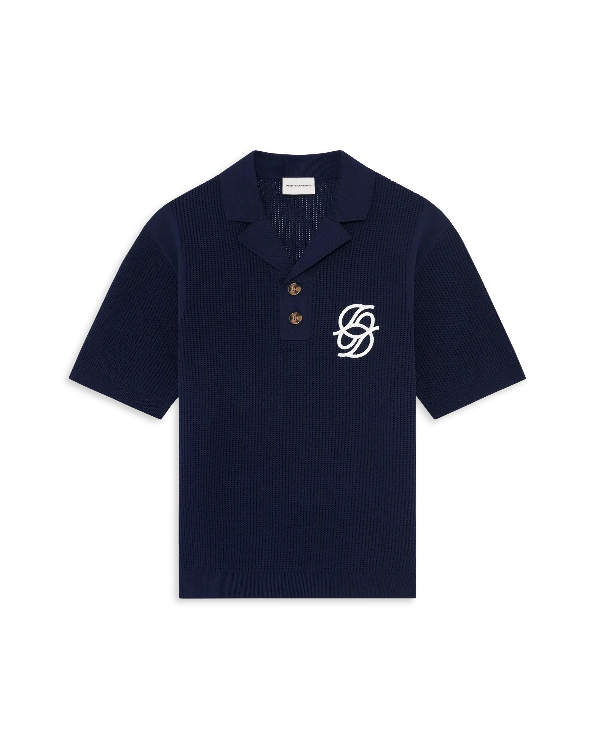 Drôle De Monsieur Polo Maille Monogramme Kurzarm Navy Baumwolle